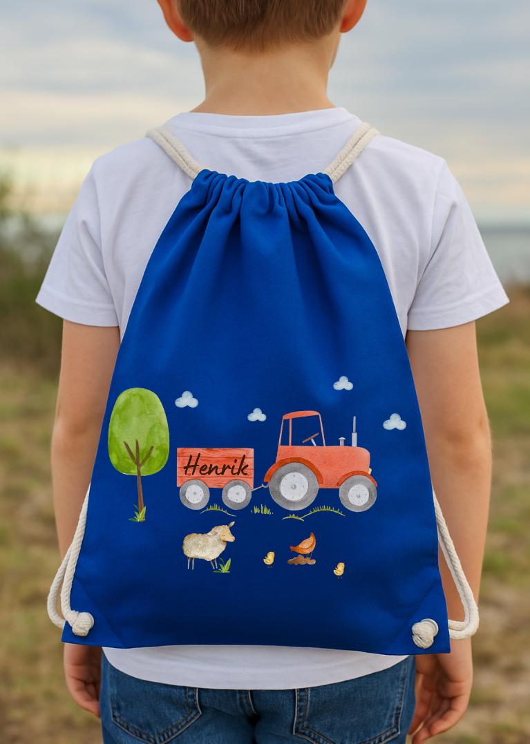 Turnbeutel Traktor mit Namen – personalisiert – Kita Tasche Bauernhof Motiv – Team Sports & Gym Bags