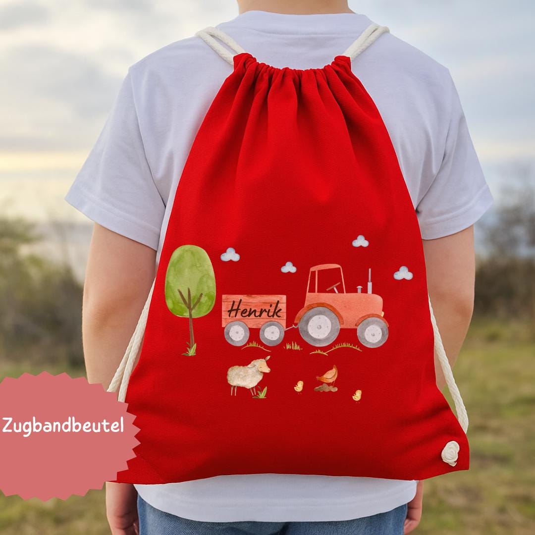 Turnbeutel Traktor mit Namen – personalisiert – Kita Tasche Bauernhof Motiv – Team Sports & Gym Bags