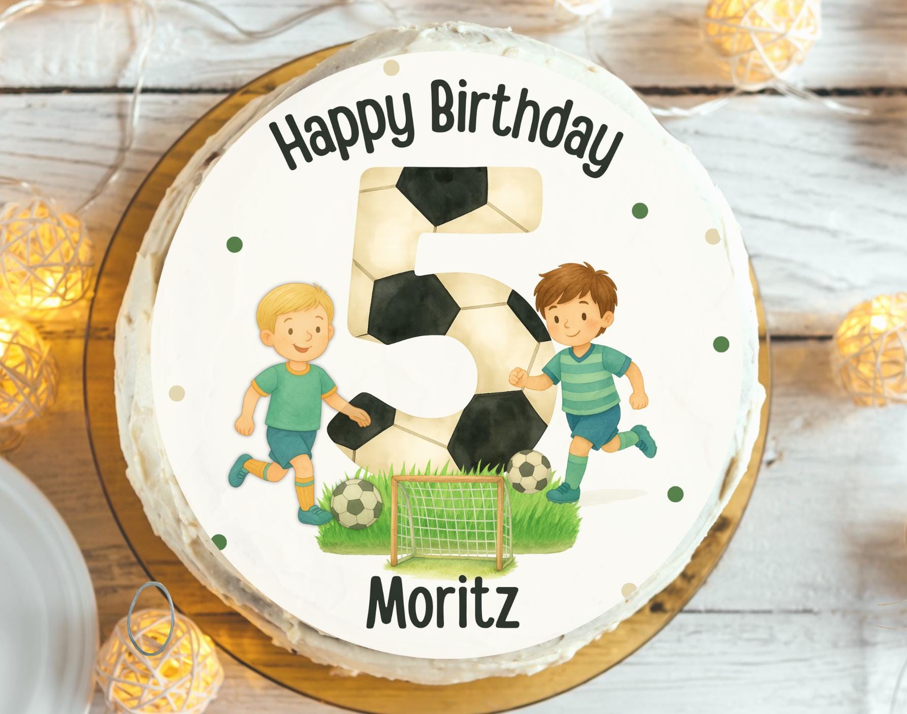 Tortenaufleger Fußball personalisiert – Fondant Bild mit Name & Zahl – Happy Birthday Deko geburtstag – Party Decor
