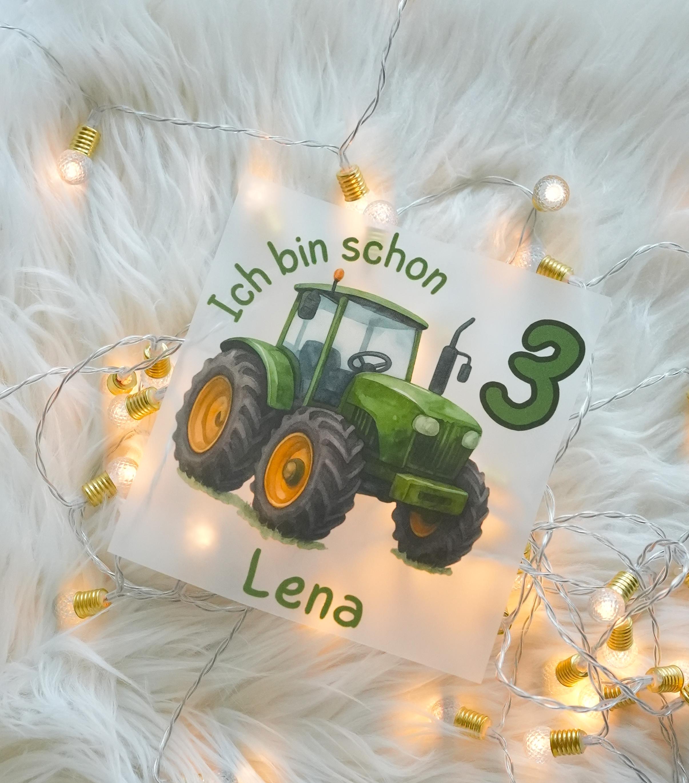Bügelbild Traktor – Ich bin schon… – personalisiert mit Name & Zahl – Geburtstag Aufbügler – A5 oder A4 – Appliques & Patches