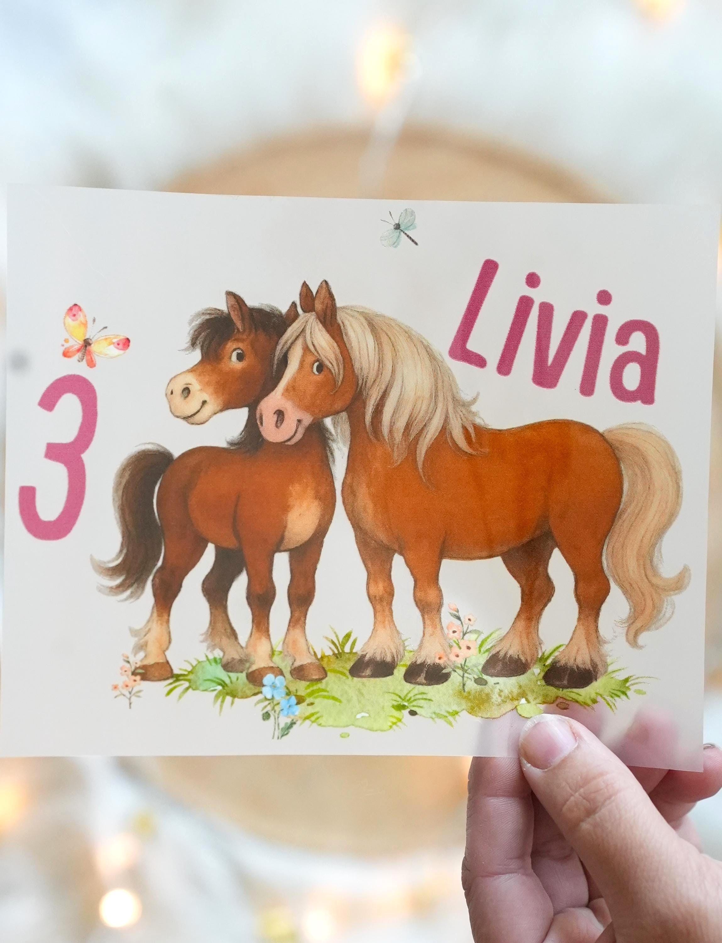 Bügelbild Pferd mit Name & Alter personalisiert – Aquarell Aufbügler Geburtstag Pony Motiv A4 A5 – Appliques & Patches