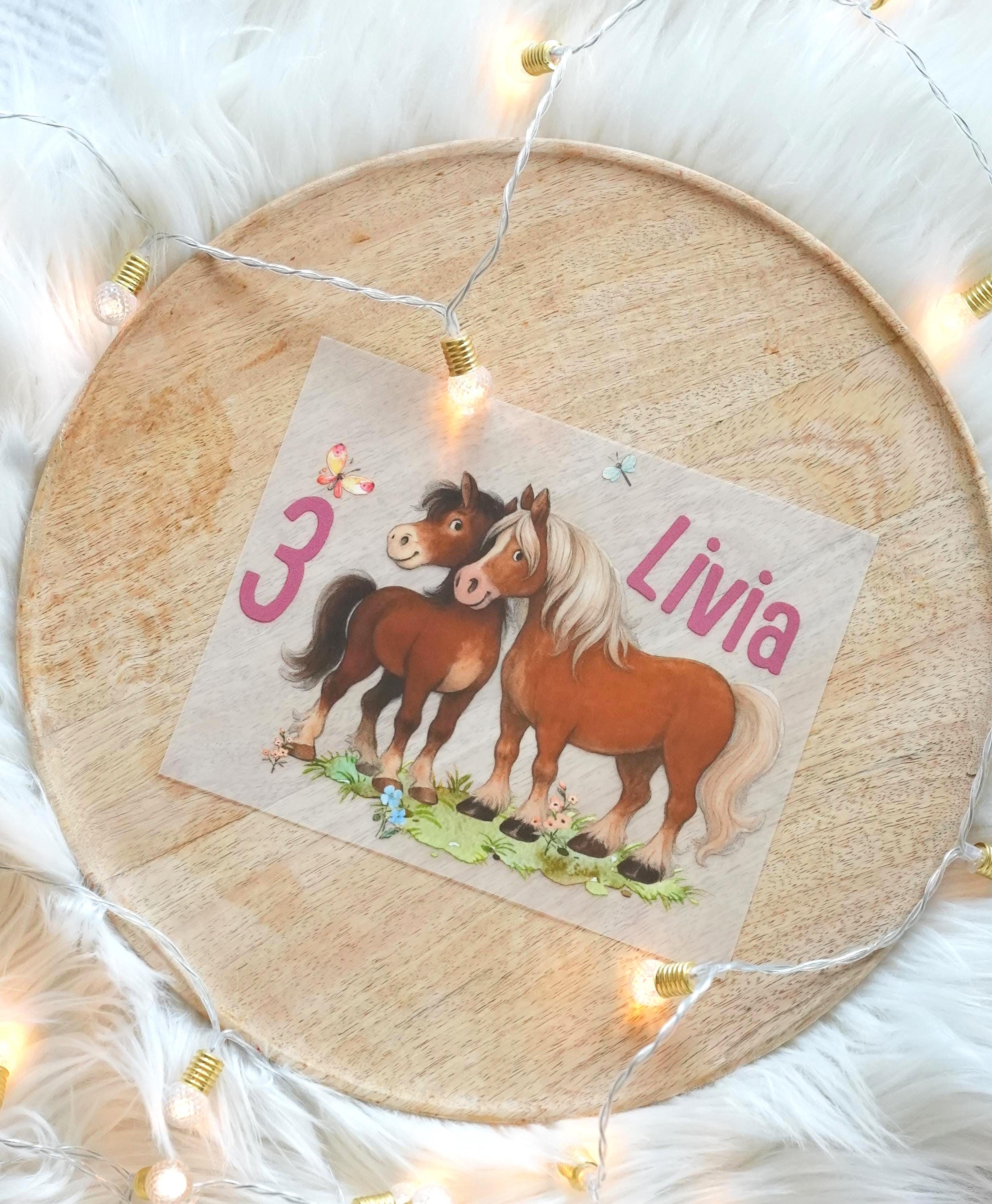 Bügelbild Pferd mit Name & Alter personalisiert – Aquarell Aufbügler Geburtstag Pony Motiv A4 A5 – Appliques & Patches