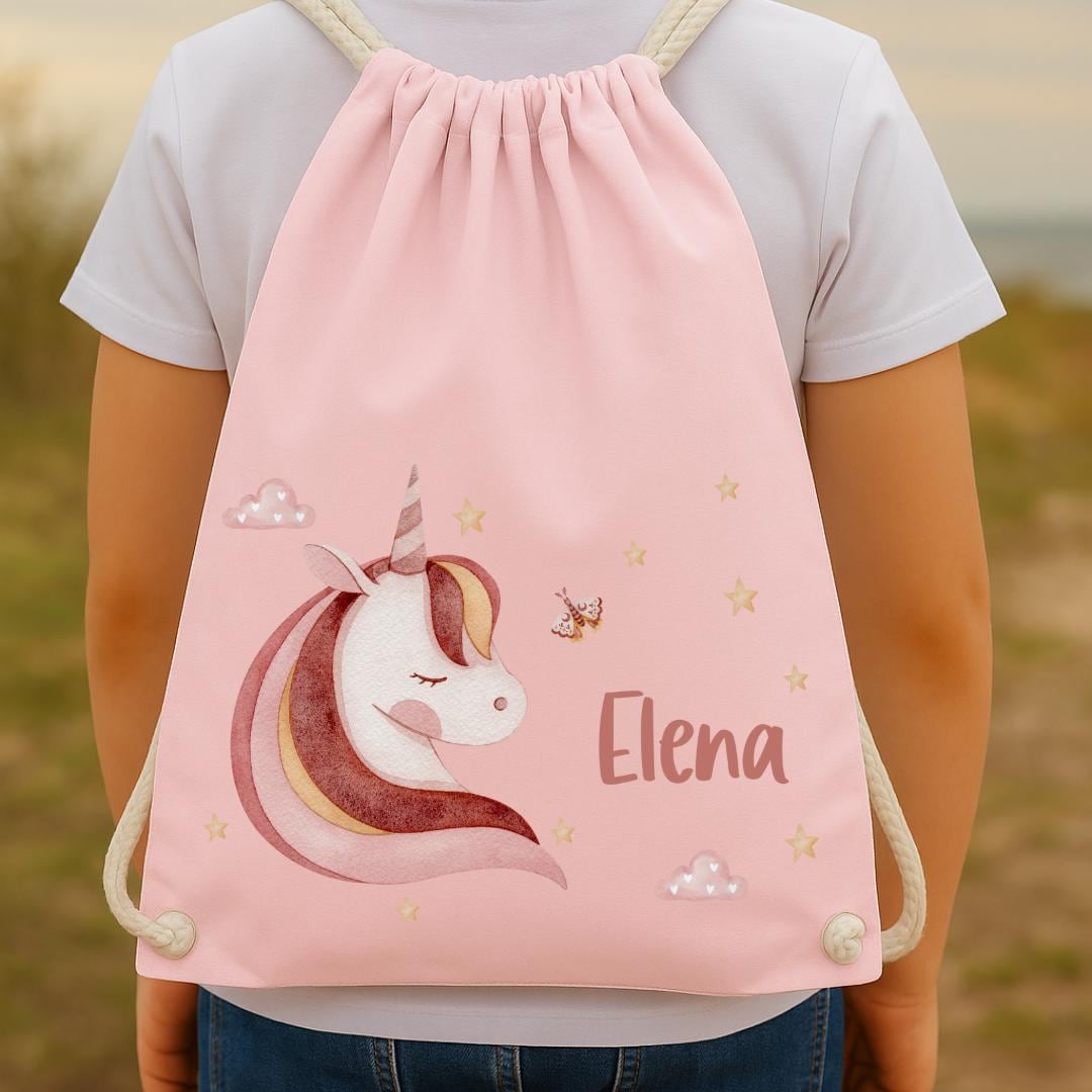 Turnbeutel mit Namen Einhorn – personalisiert für – Kita Beutel Regenbogen Schulstart – Team Sports & Gym Bags