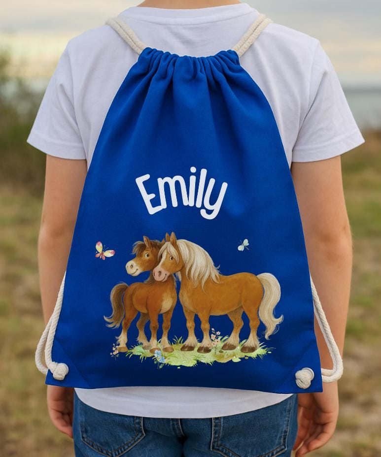 Pferde Turnbeutel mit Namen – personalisierte Tasche für Kita & Schule – Geschenk für – Team Sports & Gym Bags