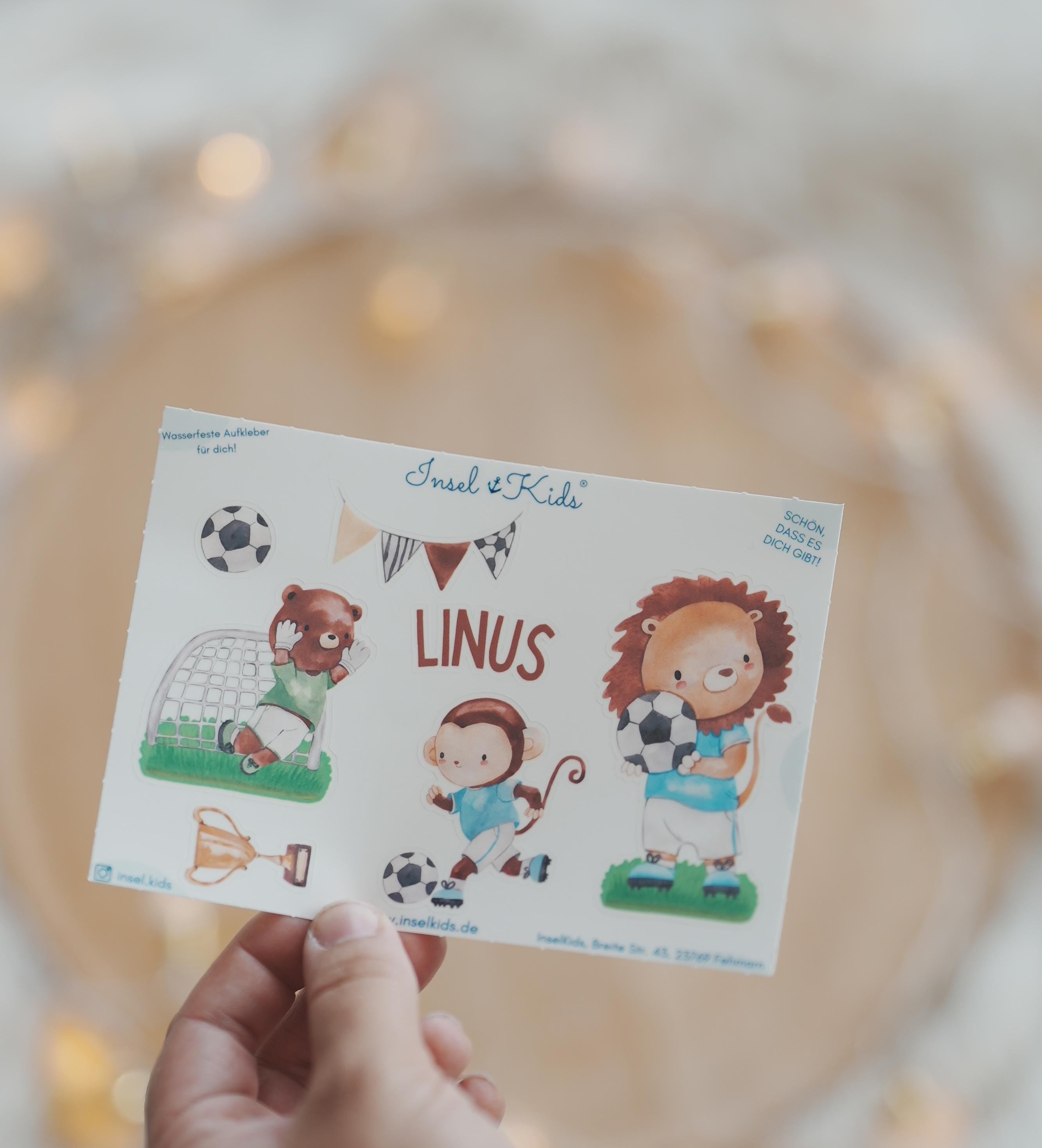 Fußball Sticker Tiere – personalisiert mit Name – wasserfest und spülmaschinenfest – für Brotdose, Kita & Schulstart – Stickers