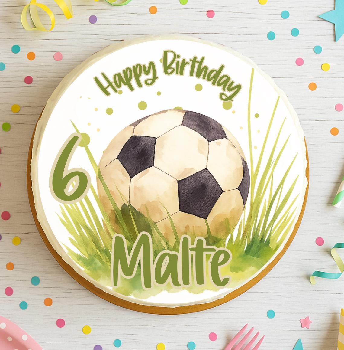 Tortenaufleger Fußball personalisiert – Geburtstag – Tortenbild mit Name & Zahl – geburtstag Fußball Deko Motto – Party Decor
