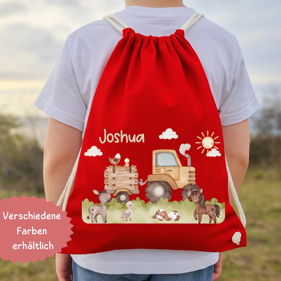 Turnbeutel Bauernhof mit Name – personalisiert – Traktor & Tiere – Kita Beutel für – Wechselwäschebeutel – Einschulung Geschenk – Team Sports & Gym Bags
