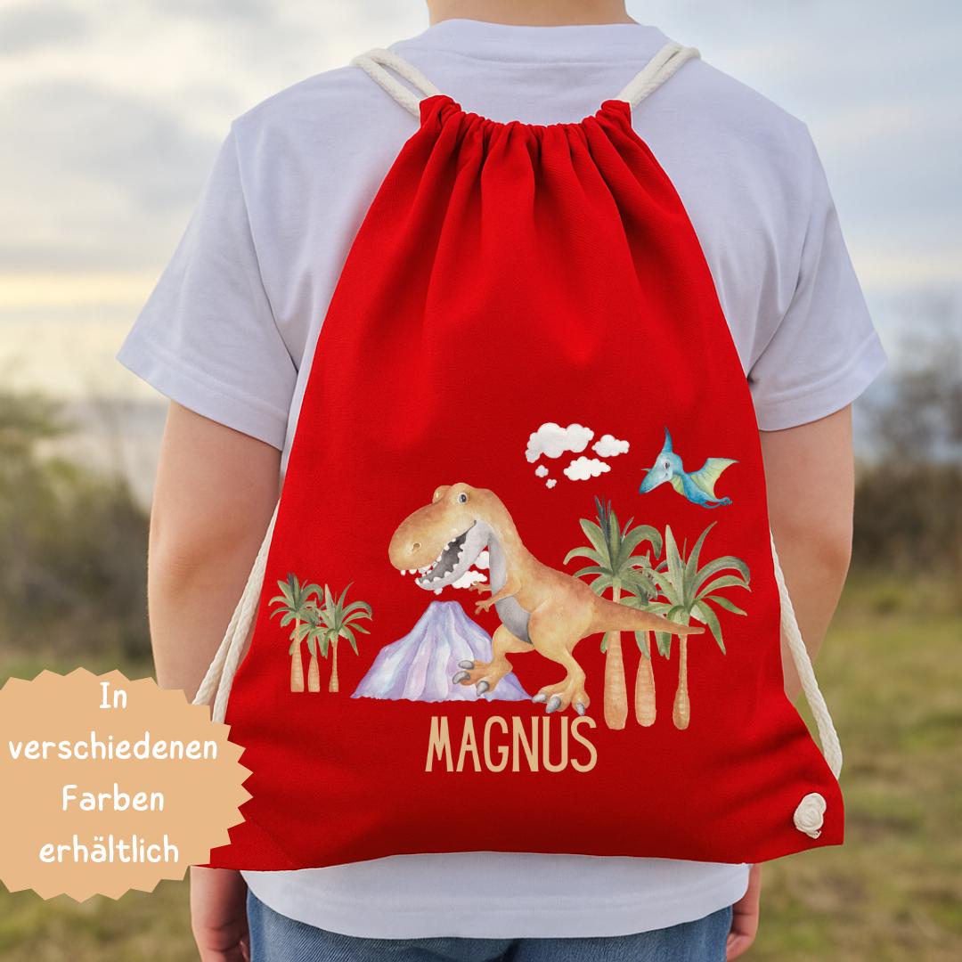 Turnbeutel Dino mit Namen – personalisiert – T-Rex & Triceratops – für – Kita Tasche – Einschulung Geschenk – Team Sports & Gym Bags