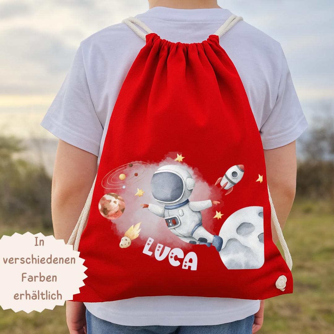 Astronaut Turnbeutel mit Name – personalisierter Weltraum für – Planeten Motiv – Kita Beutel – Team Sports & Gym Bags