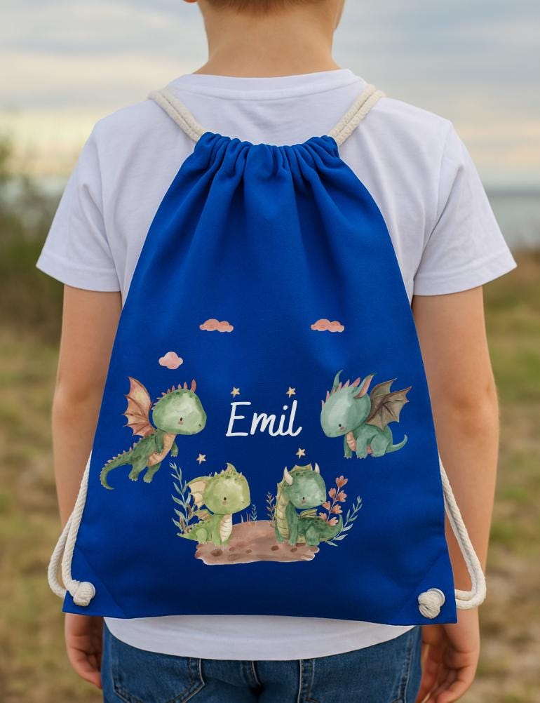 Turnbeutel Drache mit Namen – personalisierter für – Kita Beutel – Geschenk Einschulung – Flugdrache n Motiv – Team Sports & Gym Bags