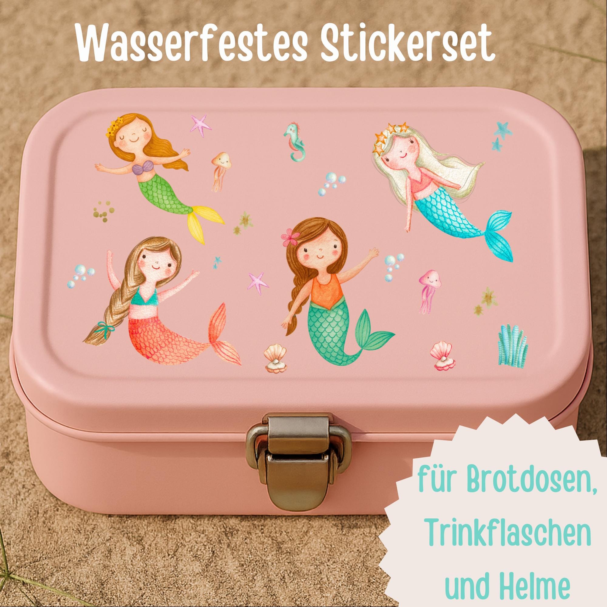 Sticker Set türkis Meerjungfrau – spülmaschinenfest & wasserfest – ideal für Kita, Brotdose, Trinkflasche – Stickerbogen – Stickers