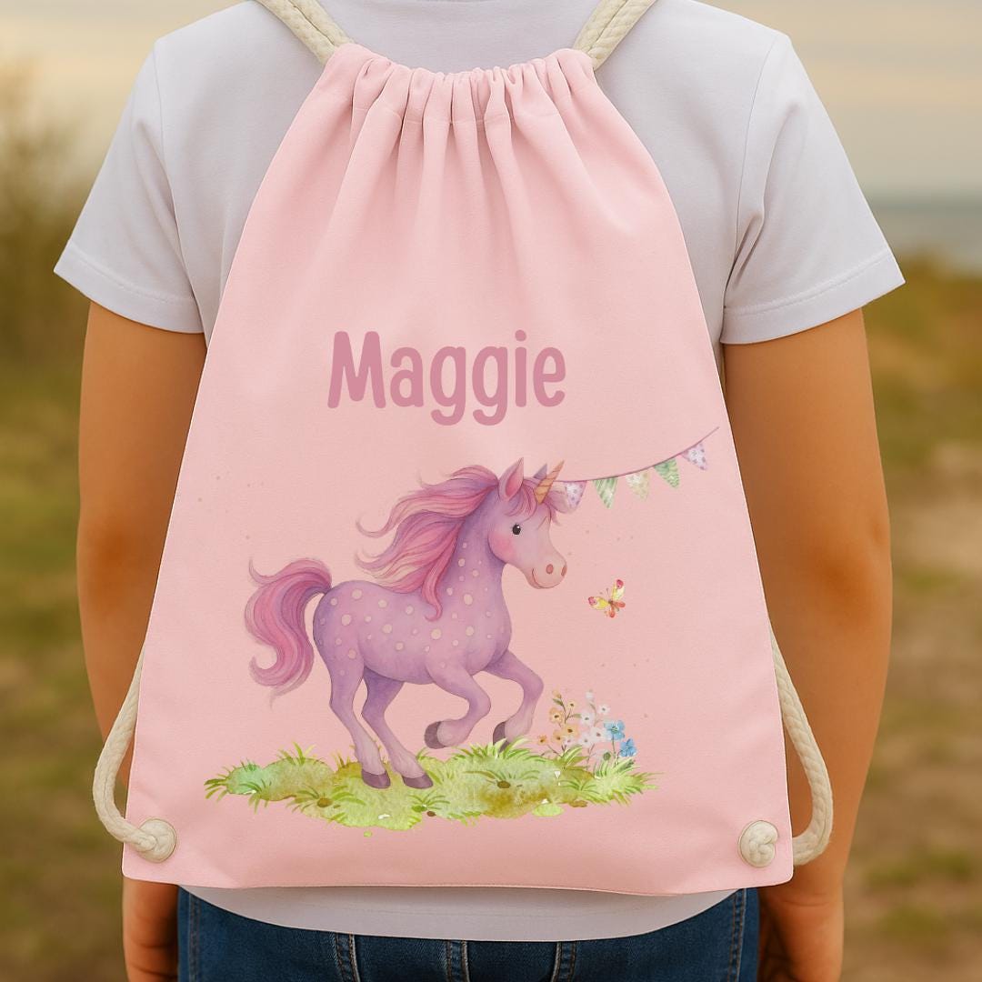 Einhorn Turnbeutel mit Namen – personalisierter Beutel – Zugbeutel garten Einschulung Geschenk – Team Sports & Gym Bags