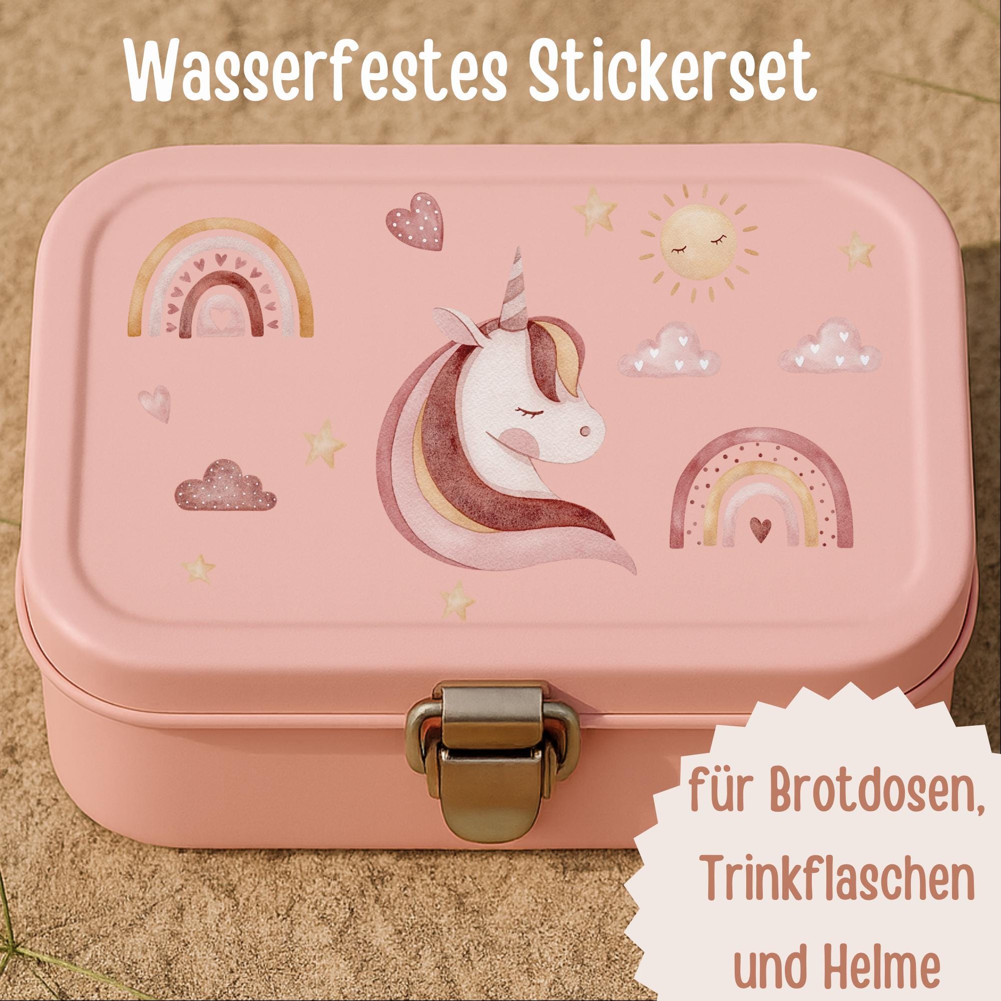 Einhorn Sticker Set – personalisiert & spülmaschinenfest – Boho Design für Brotdose, Trinkflasche, Schultüte – Geschenk Einschulung – Stickers