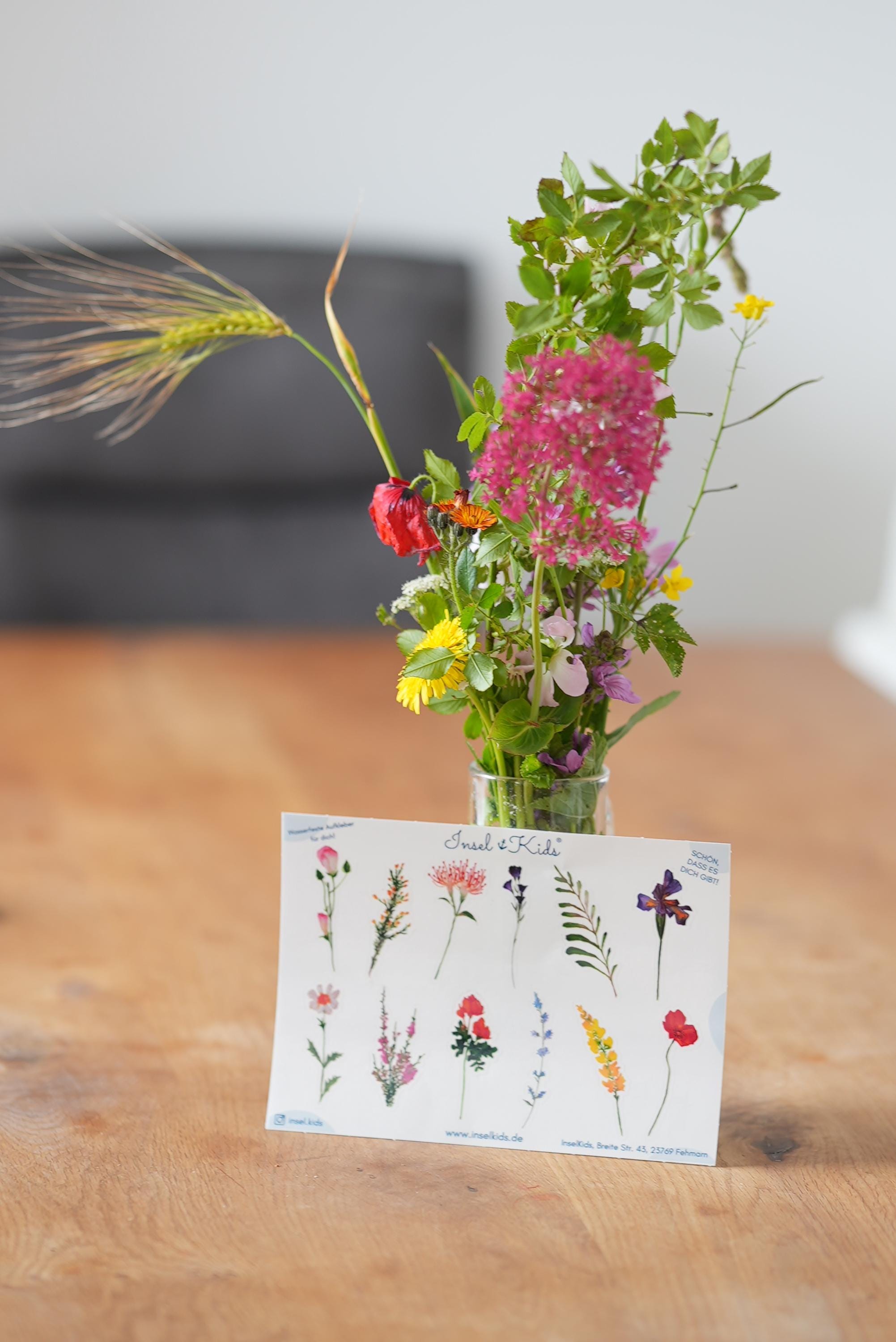 Wildblumen Sticker Set – wasserfest & spülmaschinenfest – Vinyl Aufkleber Boho Blumen – für Glas, Flasche, Brotdose und als Geschenk – Stickers