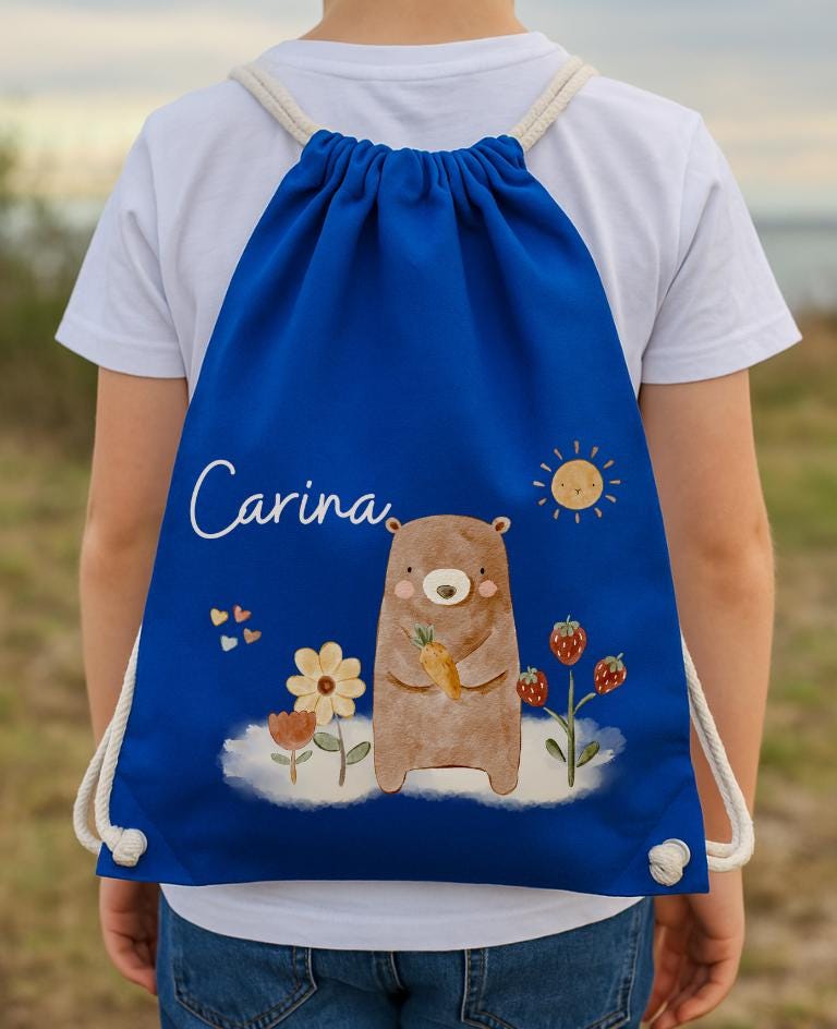 Turnbeutel mit Namen Bär – garten Wechselwäschebeutel – personalisierte Tasche Waldtiere – Geschenk Kita Start – Team Sports & Gym Bags