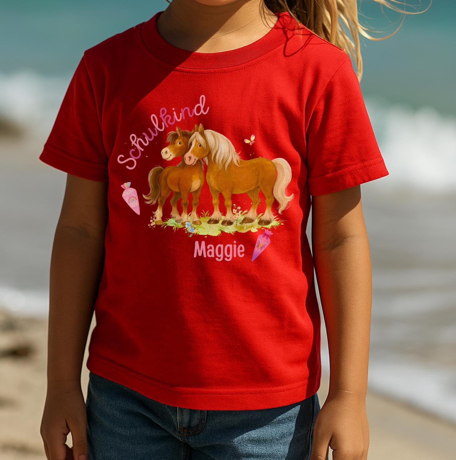 Einschulung Pferd mit Name – Schul Shirt 1. Klasse – Geschenk Einschulung – Pony Shirt personalisiert – T-shirts