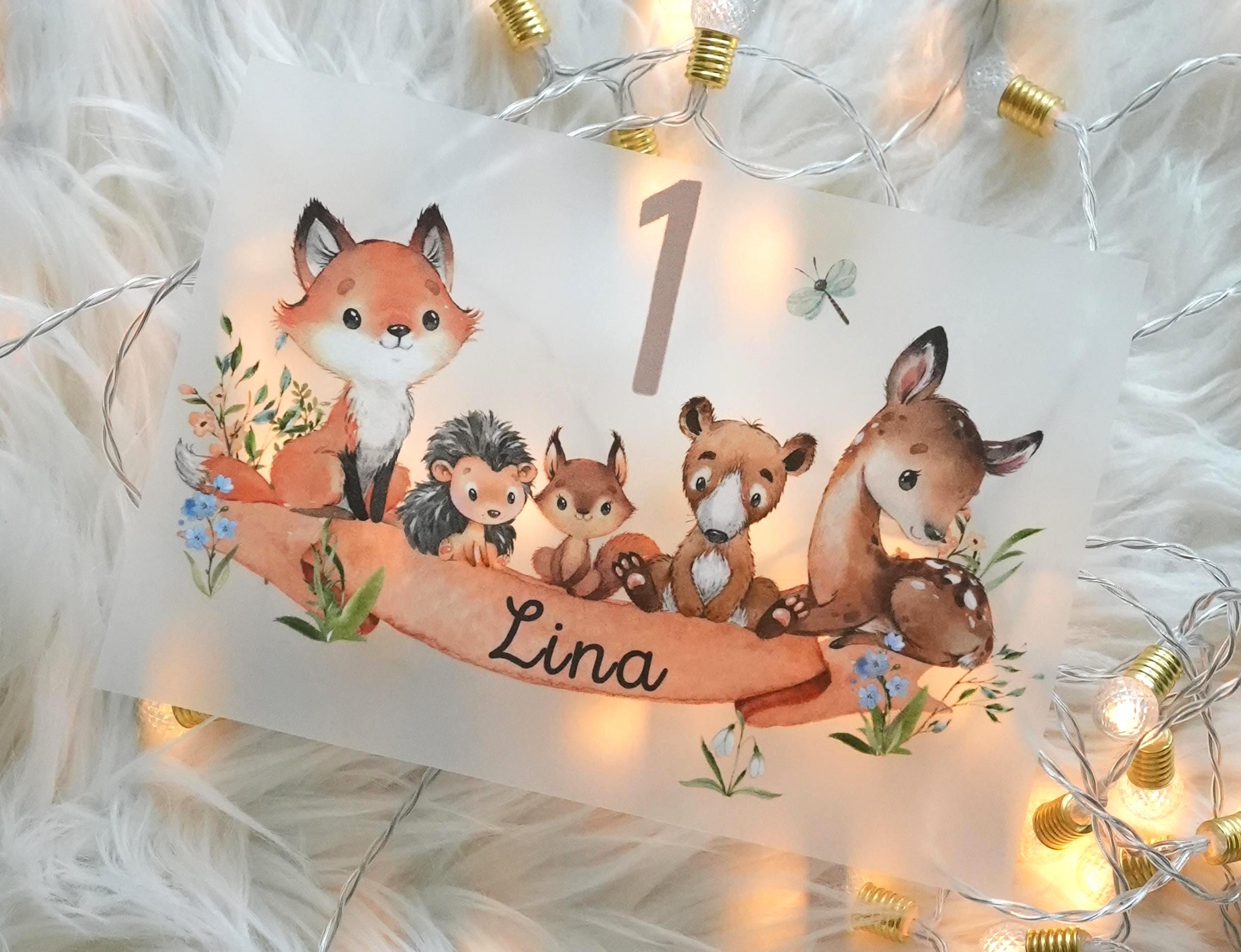 Bügelbild mit Wunschname und Alter personalisiert Fuchs Geburtstagsshirt Waldtiere – Appliques & Patches