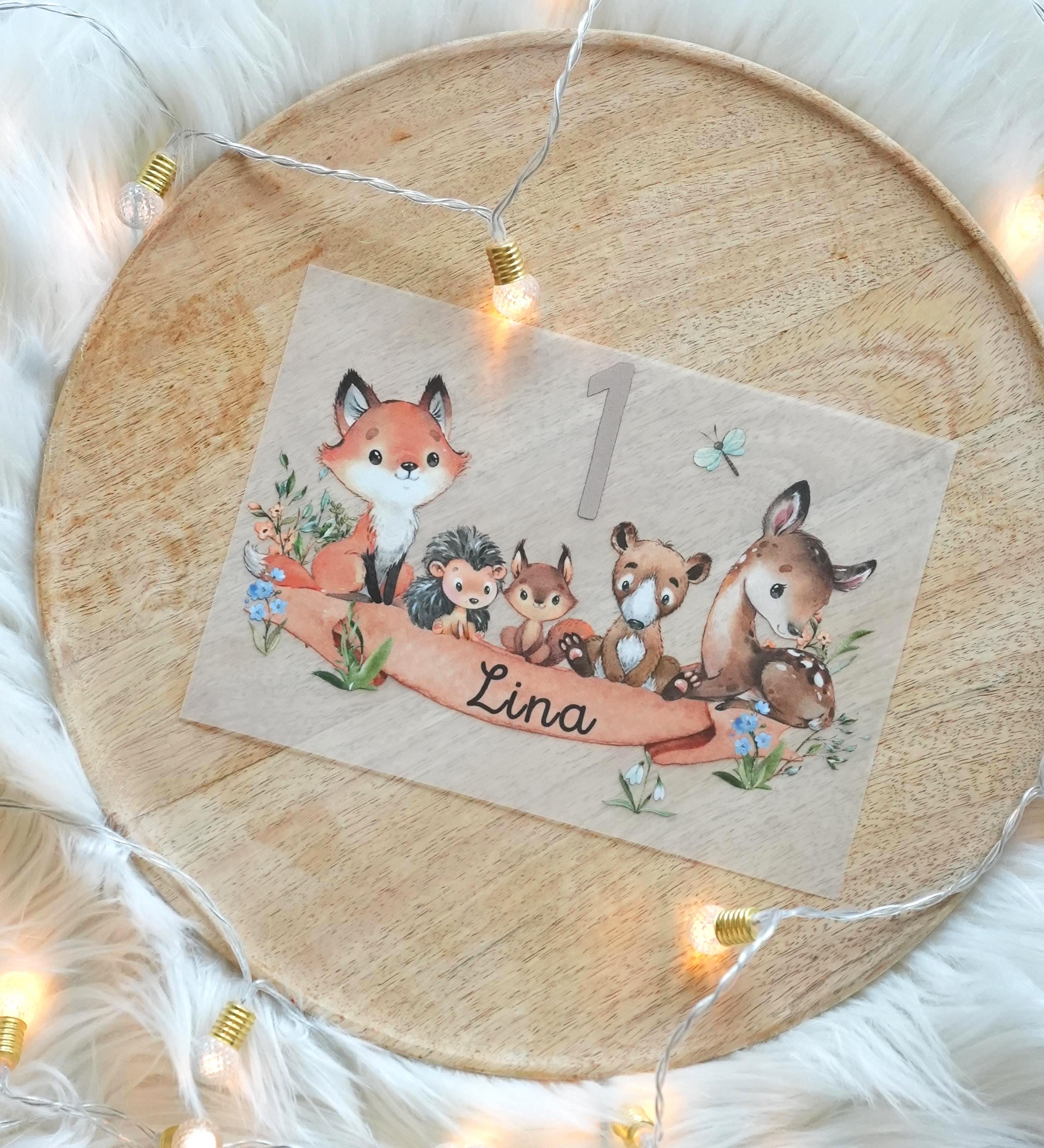 Bügelbild mit Wunschname und Alter personalisiert Fuchs Geburtstagsshirt Waldtiere – Appliques & Patches