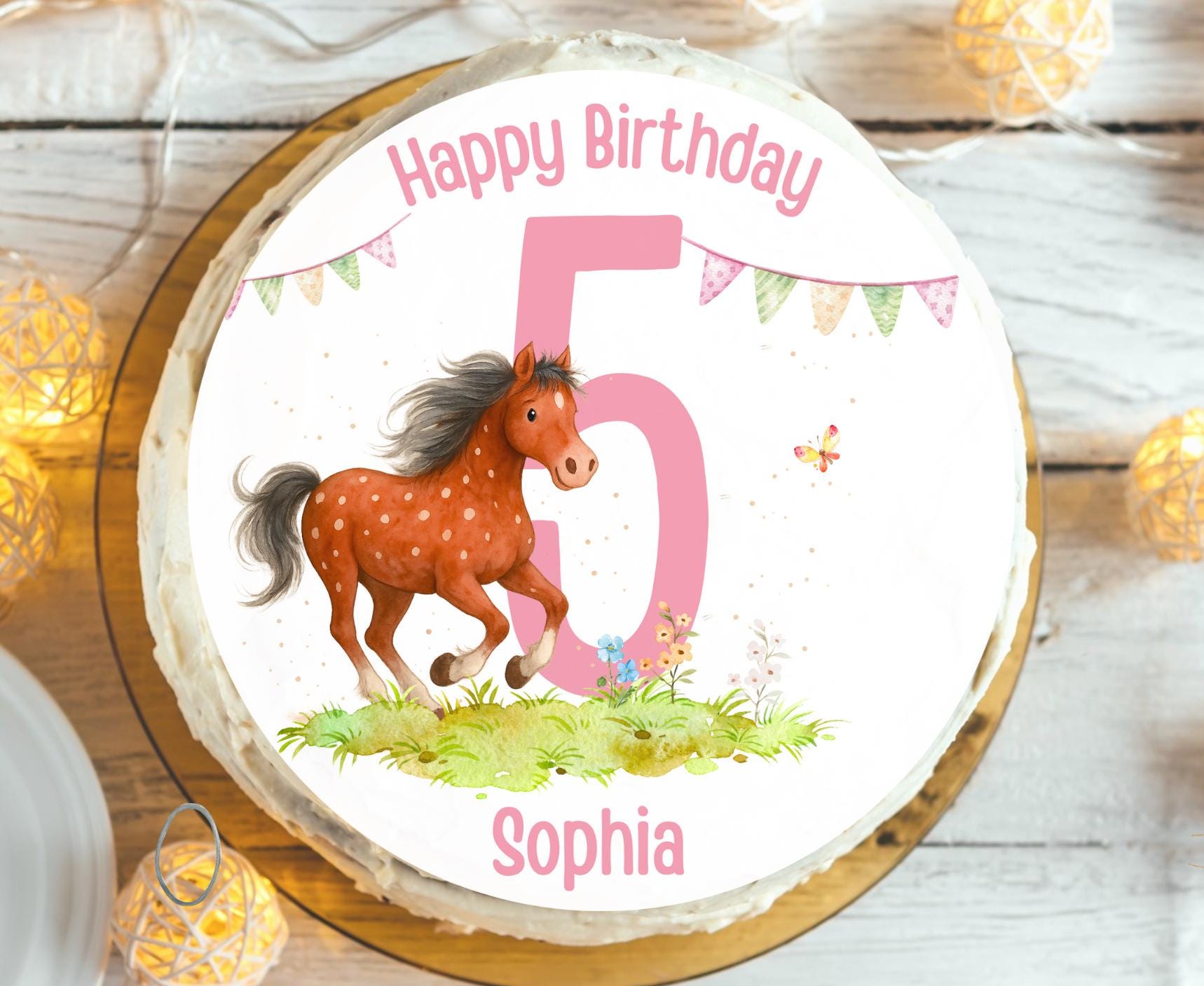 Tortenaufleger Pferd mit Name und Zahl – rosa Geburtstagsdeko für – personalisiert – für geburtstag – Party Decor