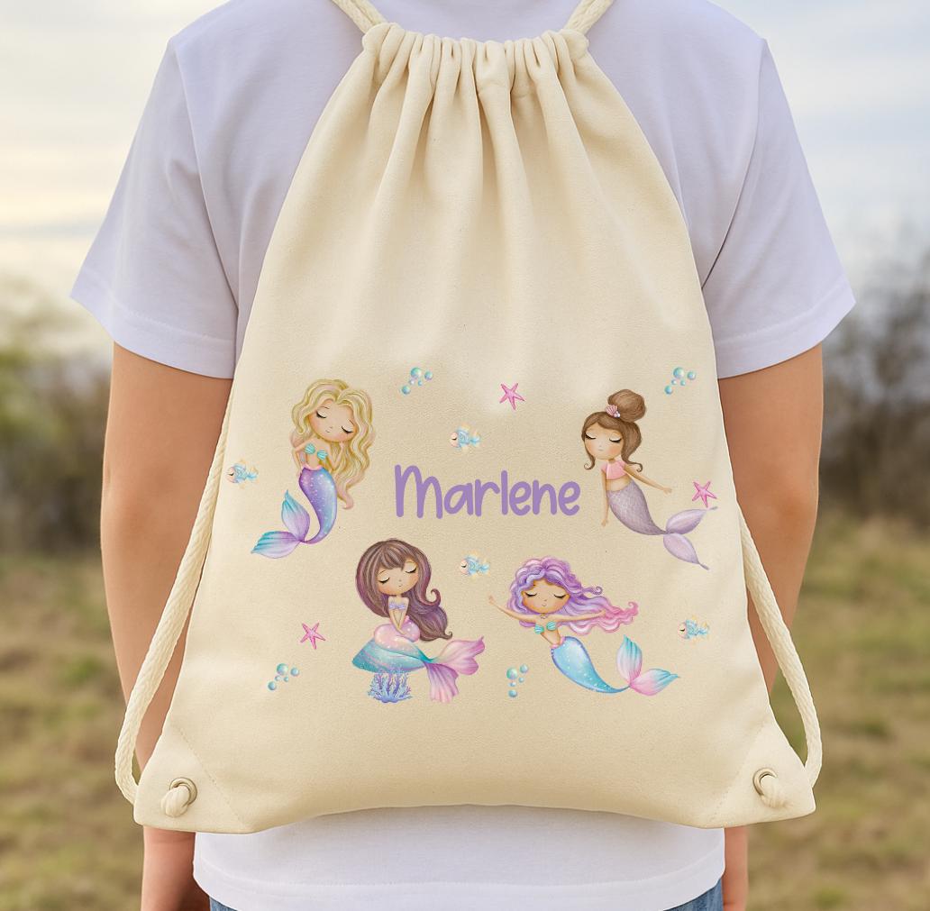 Turnbeutel mit Namen Meerjungfrau – garten Wechselwäschebeutel – personalisierte Tasche rosa, blau, beige – Team Sports & Gym Bags