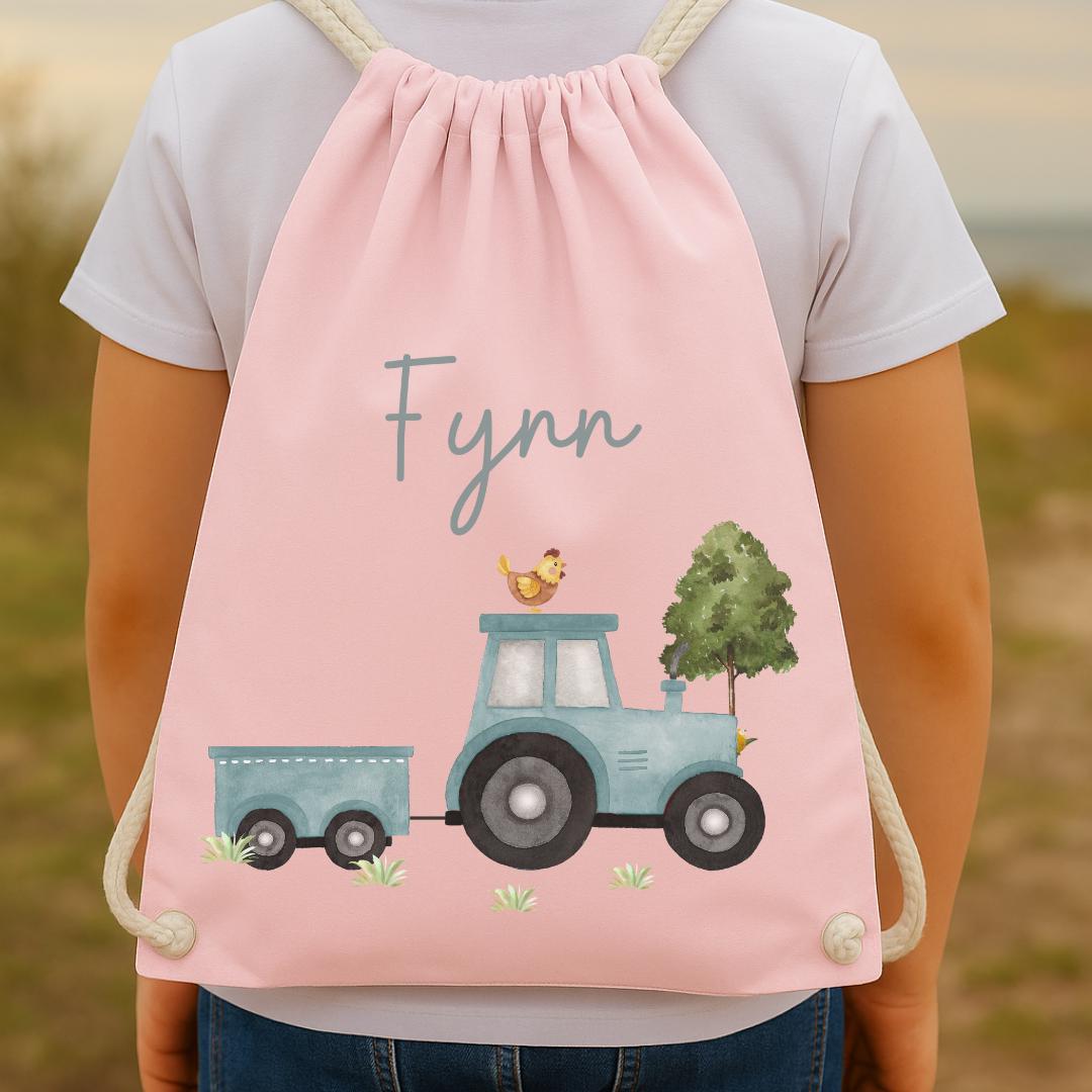 Turnbeutel Traktor mit Name – personalisiert für n – Kita-Beutel für Wechselwäsche – Geschenk zum gartenstart – Baumwolle – Team Sports & Gym Bags
