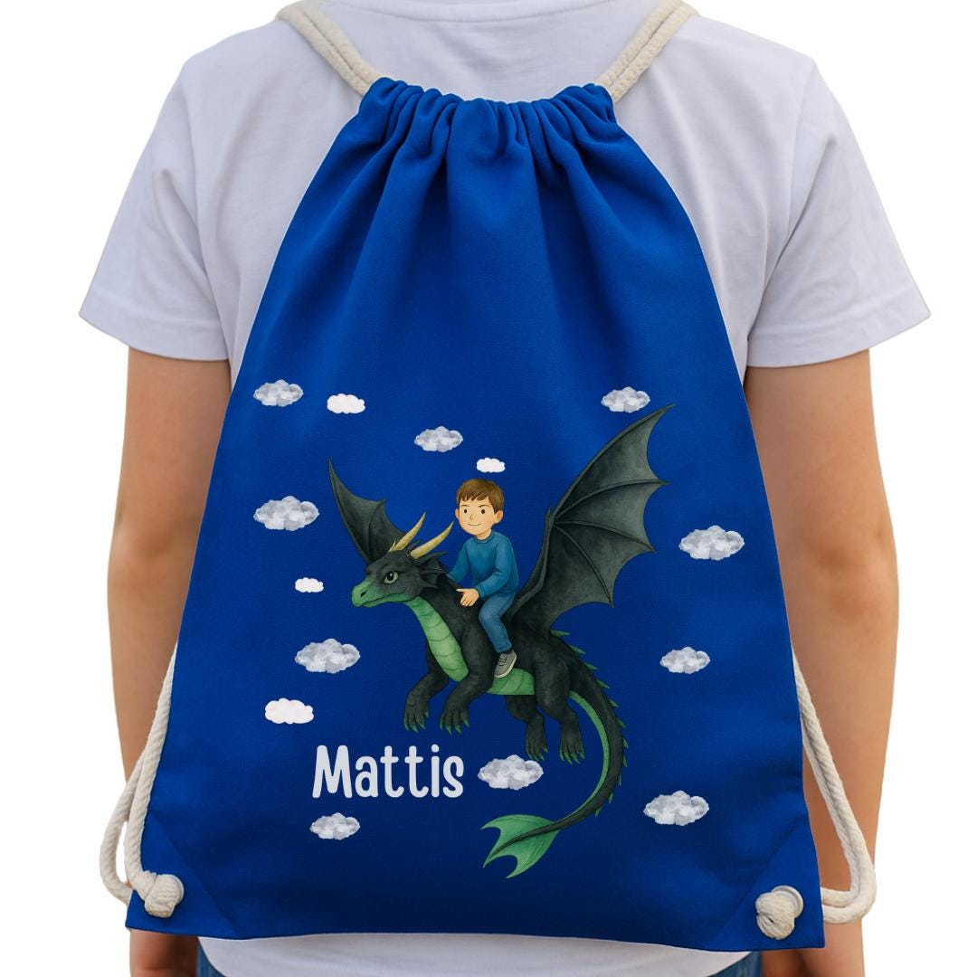 Turnbeutel Drache mit Namen – personalisiert für n – Einschulung Geschenk – Kita Beutel Fantasie Held – Team Sports & Gym Bags