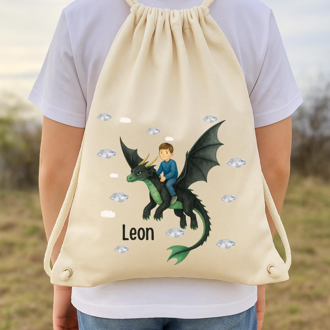 Turnbeutel Drache mit Namen – personalisiert für n – Einschulung Geschenk – Kita Beutel Fantasie Held – Team Sports & Gym Bags
