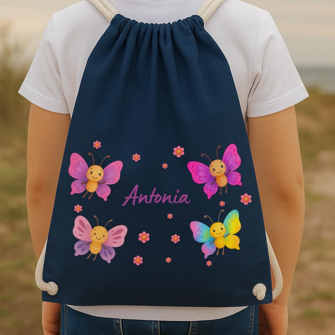 Turnbeutel Schmetterling mit Name – personalisiert für – Kita Wechselwäsche Beutel – garten Tasche – Geschenk Einschulung – Team Sports & Gym Bags
