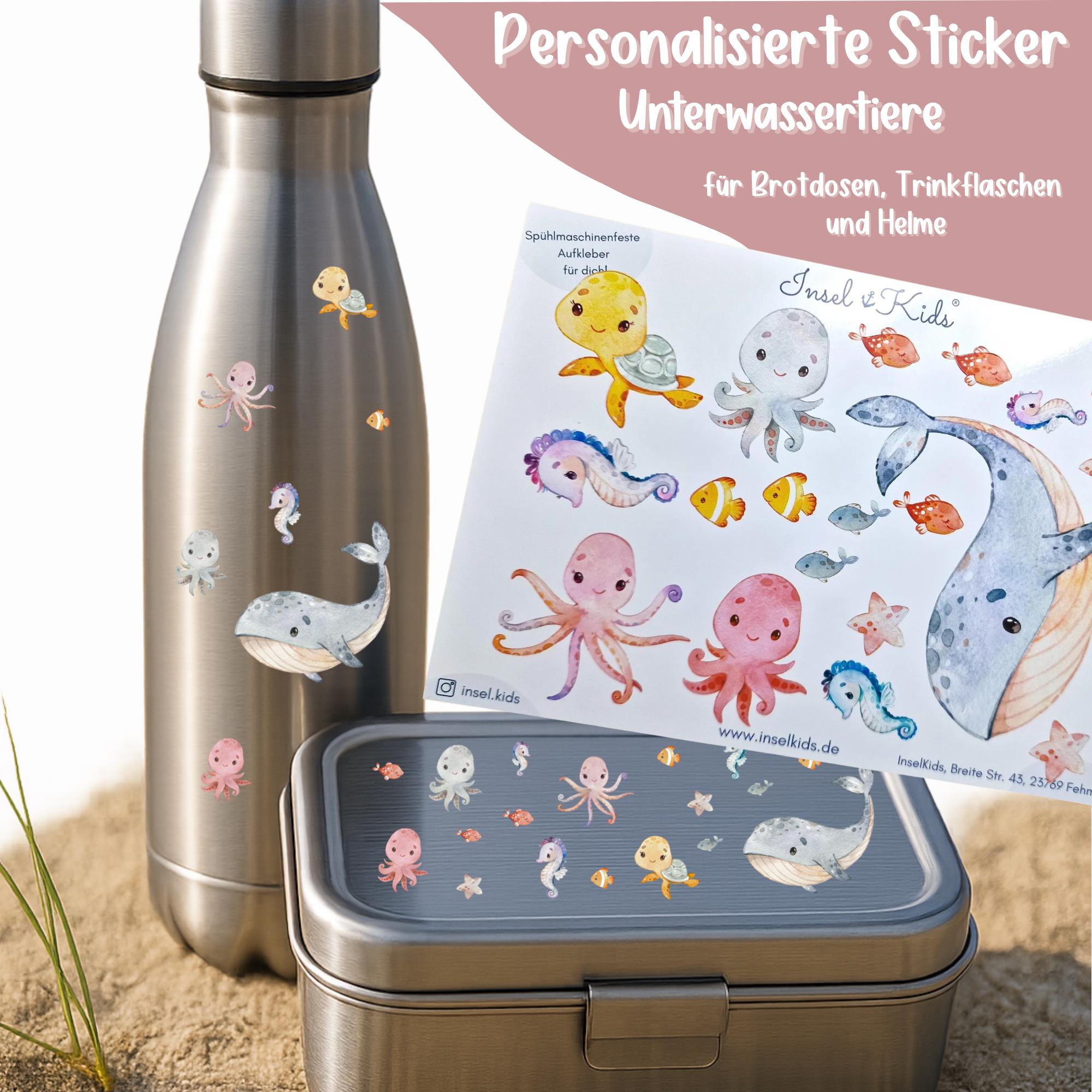 Sticker Unterwassertiere Pastell – spülmaschinenfest & wasserfest – für Brotdose, Flasche, Schule – Stickers