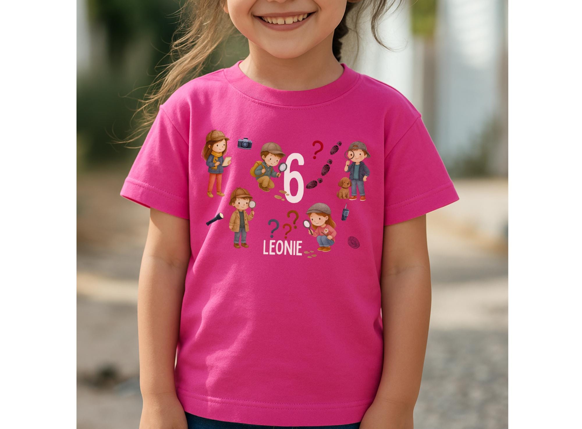 Geburtstagsshirt Detektiv Kinder – Spurensuche T-Shirt mit Name & Zahl – personalisiertes Shirt für Jungen und Mädchen – Motto 5–8 Jahre – T-shirts