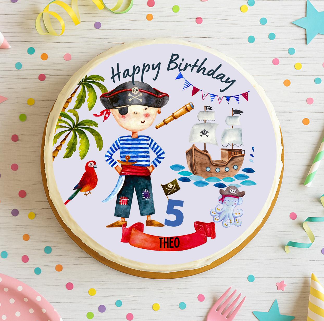 Tortenaufleger Pirat – Fondantbild mit Name & Zahl – essbares für geburtstag – Piratenparty Deko – Party Decor