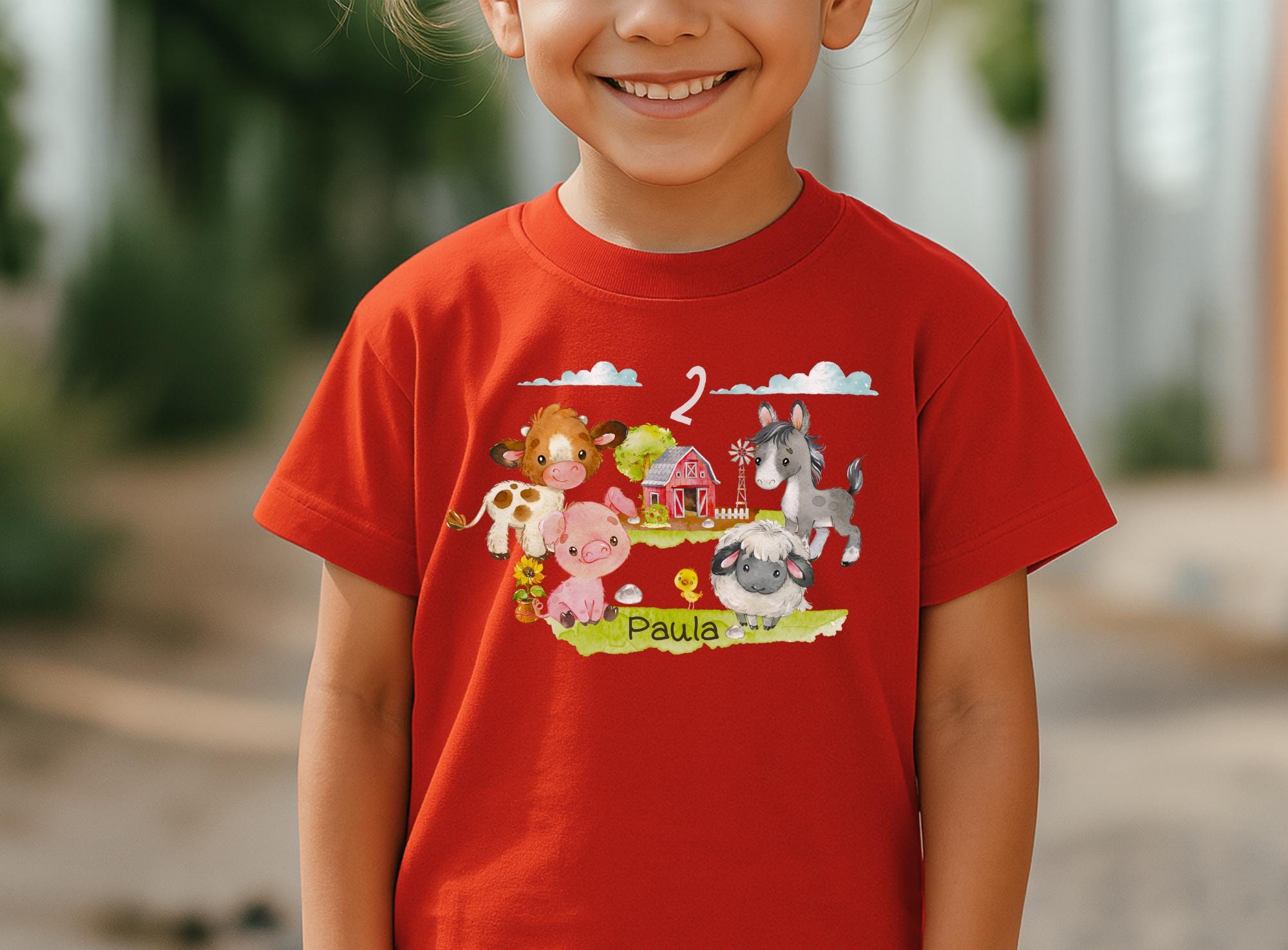 Geburtstagsshirt Bauernhof personalisiert – Shirt mit Name & Zahl – Bauernhoftiere für Mädchen oder Jungen – Geburtstags T-Shirt – T-shirts