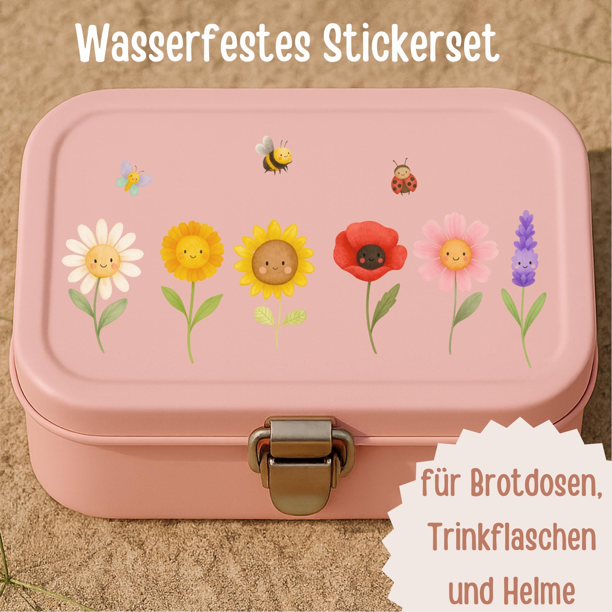 Sticker Blumen – wasserfest & spülmaschinenfest – A6 – Sonnenblume, Lavendel, Gänseblümchen – Brotdose, Kita, Geschenk – Stickers