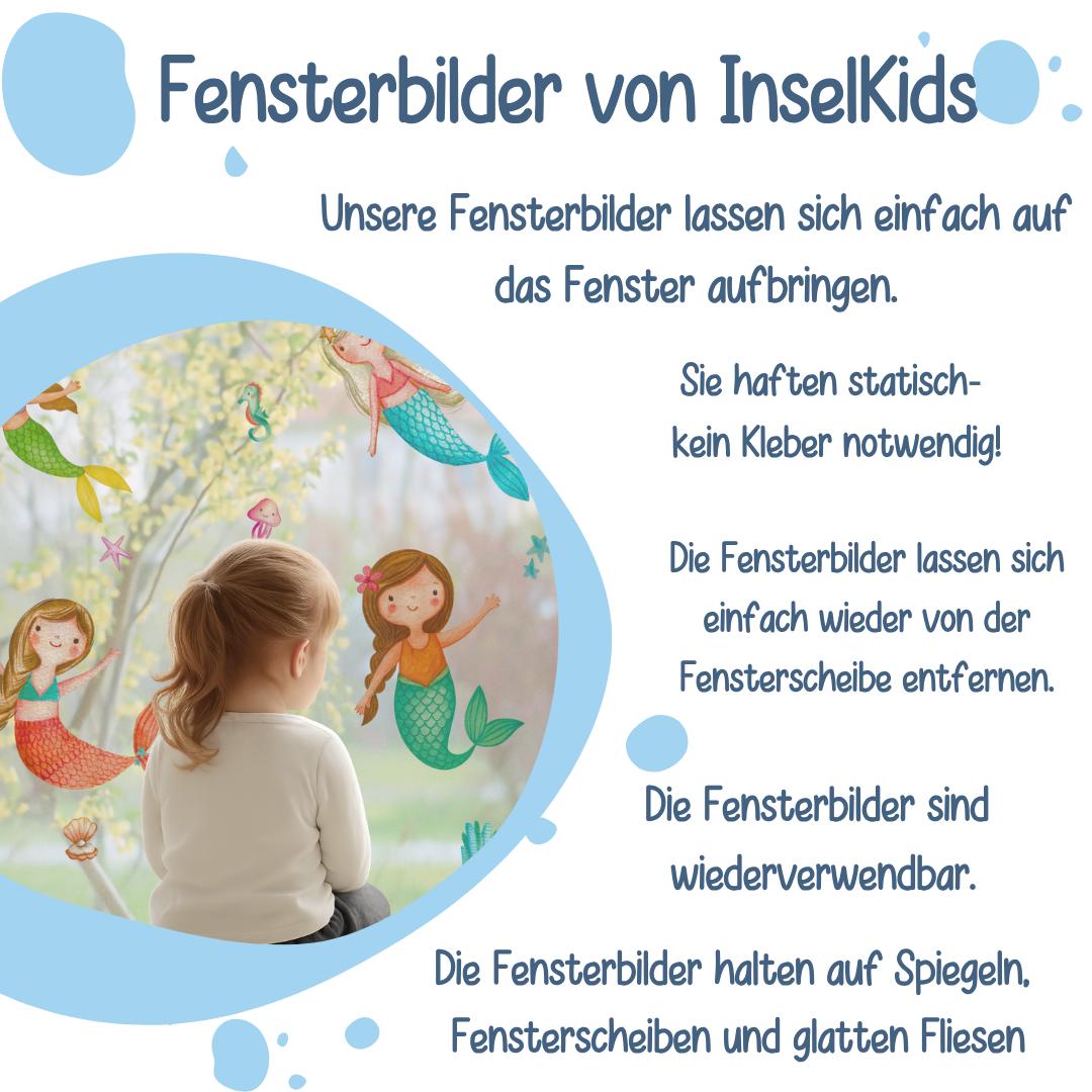 Fensterbild Meerjungfrau zimmer – Fensterdeko statisch haftend & wiederverwendbar – Fenstersticker Unterwasserwelt –