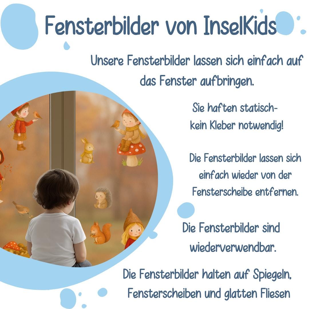 Fensterbilder Herbst – Bär, Regenbogen und Kürbis – statisch haftend & wiederverwendbar, Herbstdeko Fenster –