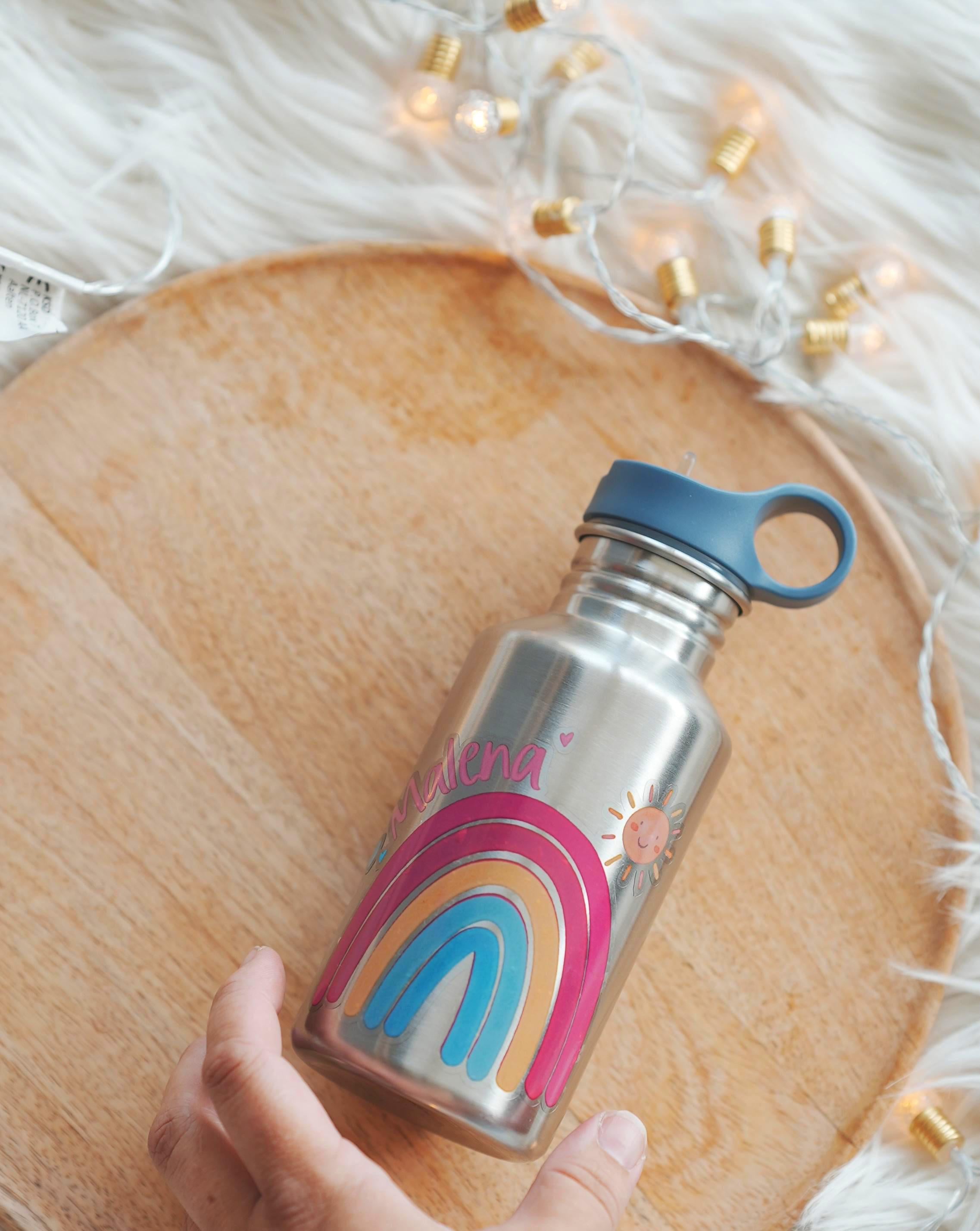 Regenbogen Aufkleber mit Name – personalisierter Einzelsticker wasserfest – für Brotdose, Trinkflasche, Kita & Schule – Boho Design – Stickers