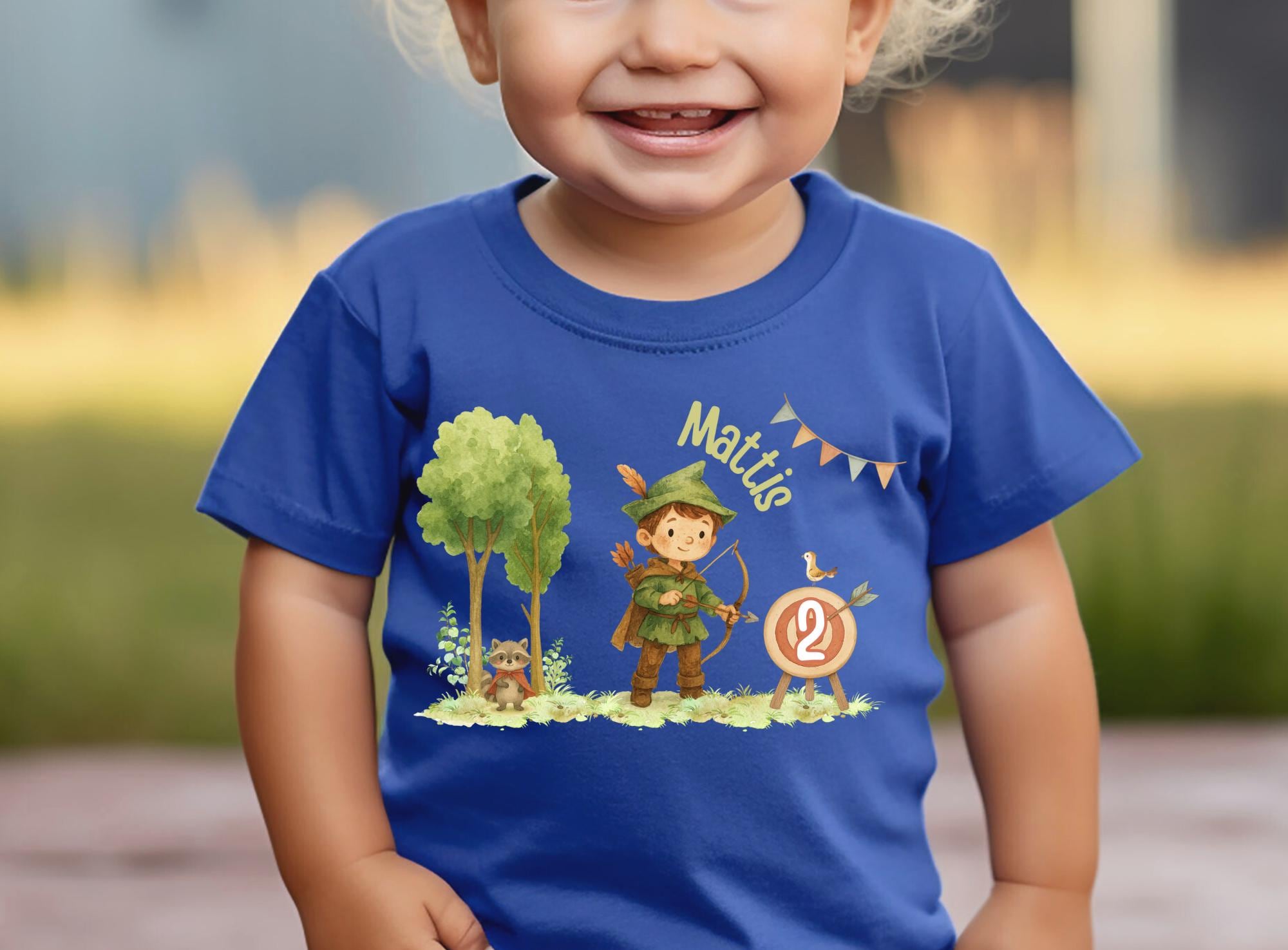 Robin Hood Geburtstagsshirt mit Zahl & Name – Waldabenteuer – Mittelalter Mottoparty – Geschenk für kleine Helden – T-shirts
