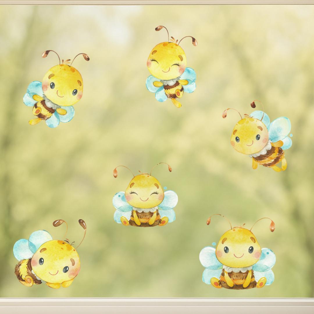 Fensterbild Bienen für zimmer – wiederverwendbar & statisch haftend – fröhliche Frühlingsdeko ohne Kleber –