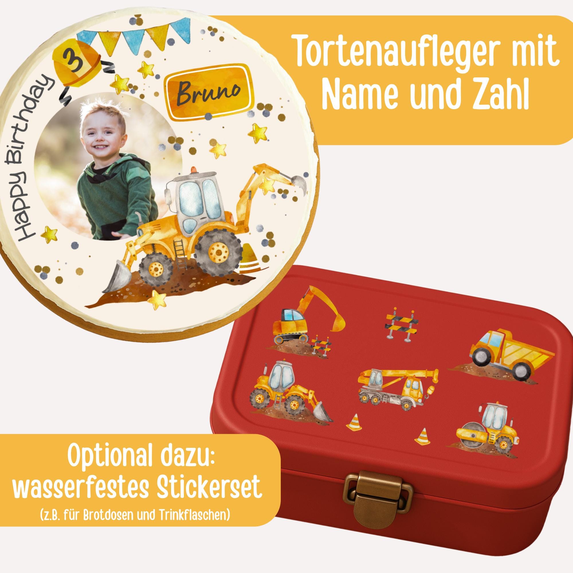 Tortenaufleger mit Foto Radlader – personalisiert – Geburtstag – Fondantbild Baustelle – n Deko – Party Decor