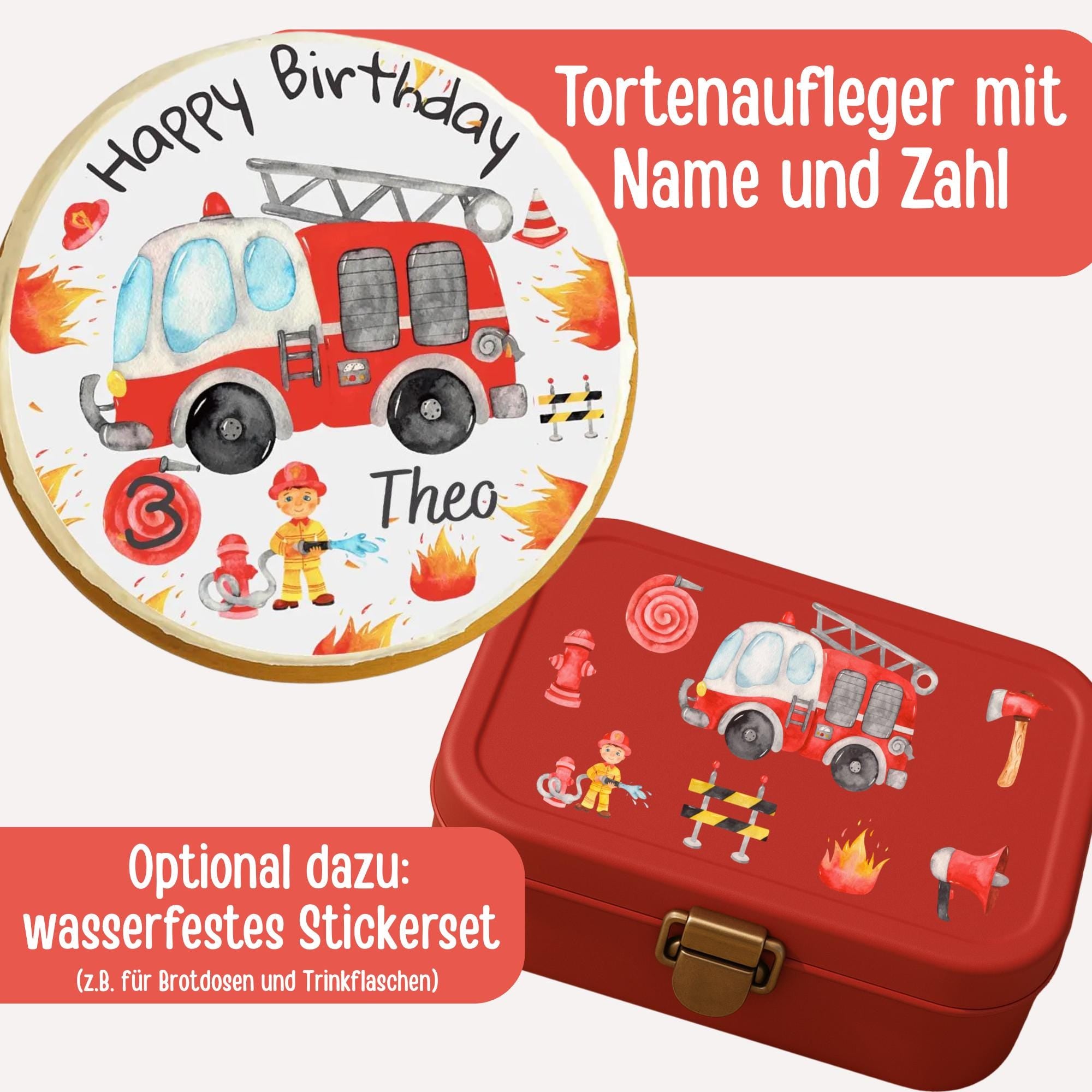 Tortenaufleger Feuerwehrmann – essbares mit Name & Zahl – rund 20 cm – personalisiert – für geburtstag – Party Decor