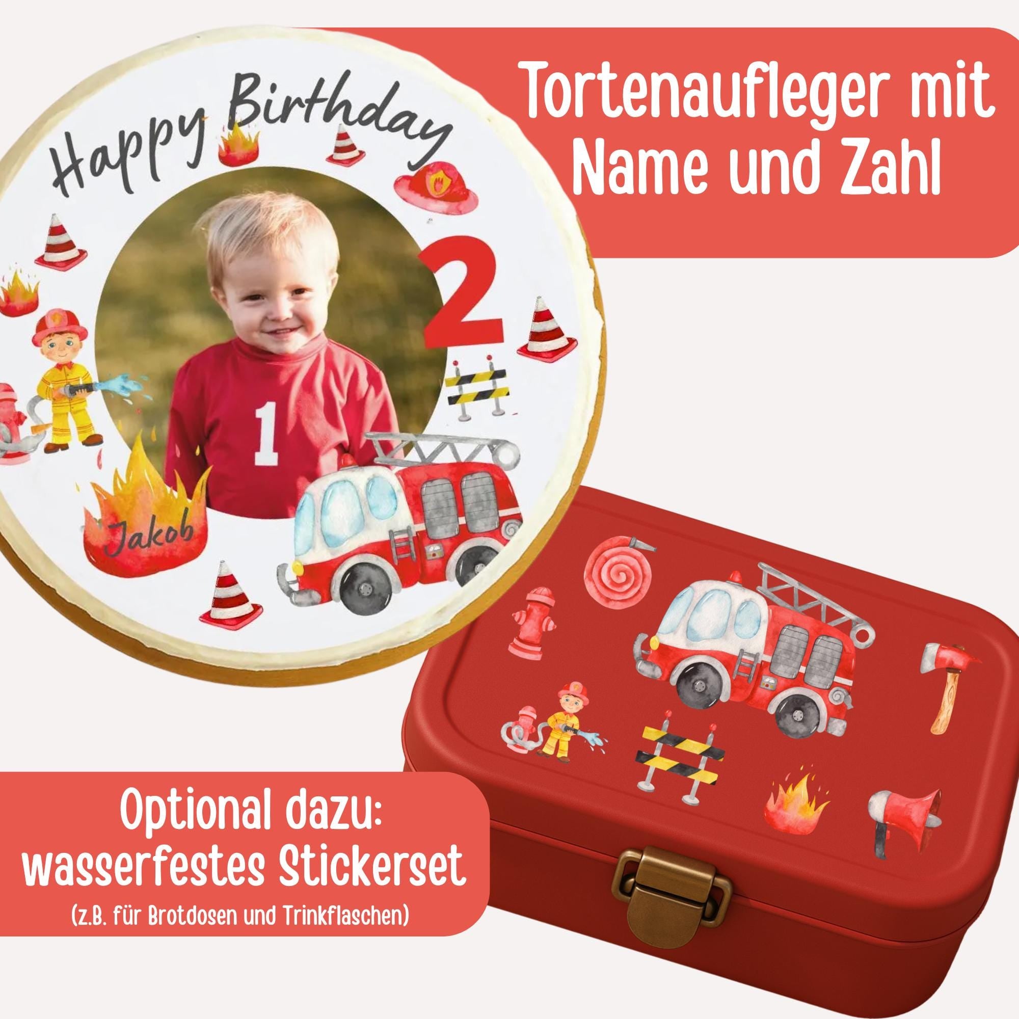Tortenaufleger Feuerwehr mit Foto – personalisiert mit Name & Bild – Fondant- für geburtstag – n und – Party Decor