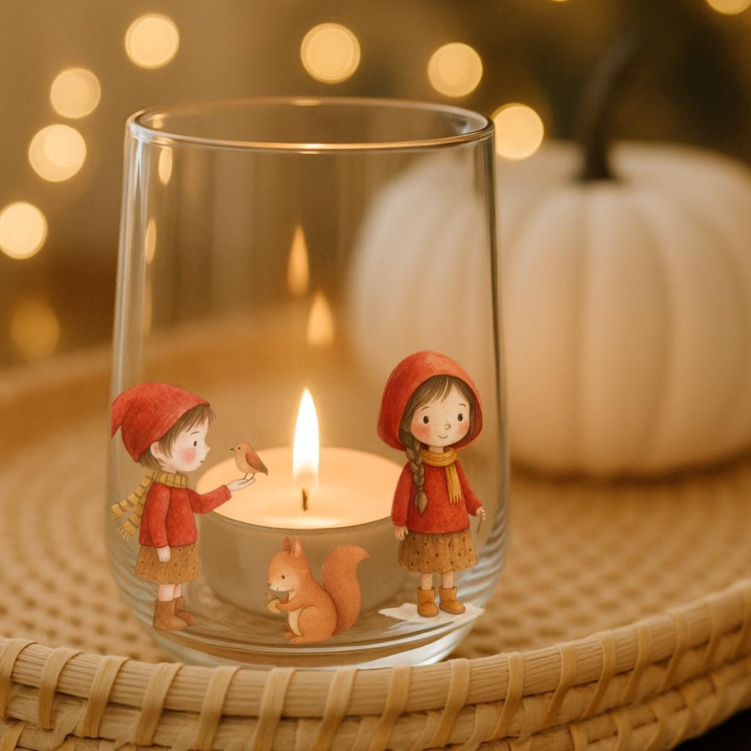 Herbst Sticker Waldkinder – wasserfeste Aufkleber für Windlichter & DIY – Deko Glas Herbst – Vinyl Sticker Set zum Basteln und Verschenken – Stickers