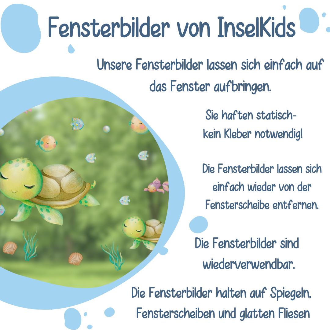 Fensterbild Meerestiere – Schildkröte & Fische – statisch haftend und wiederverwendbar – Fensterdeko Kinderzimmer Babyzimmer A4–A2 –