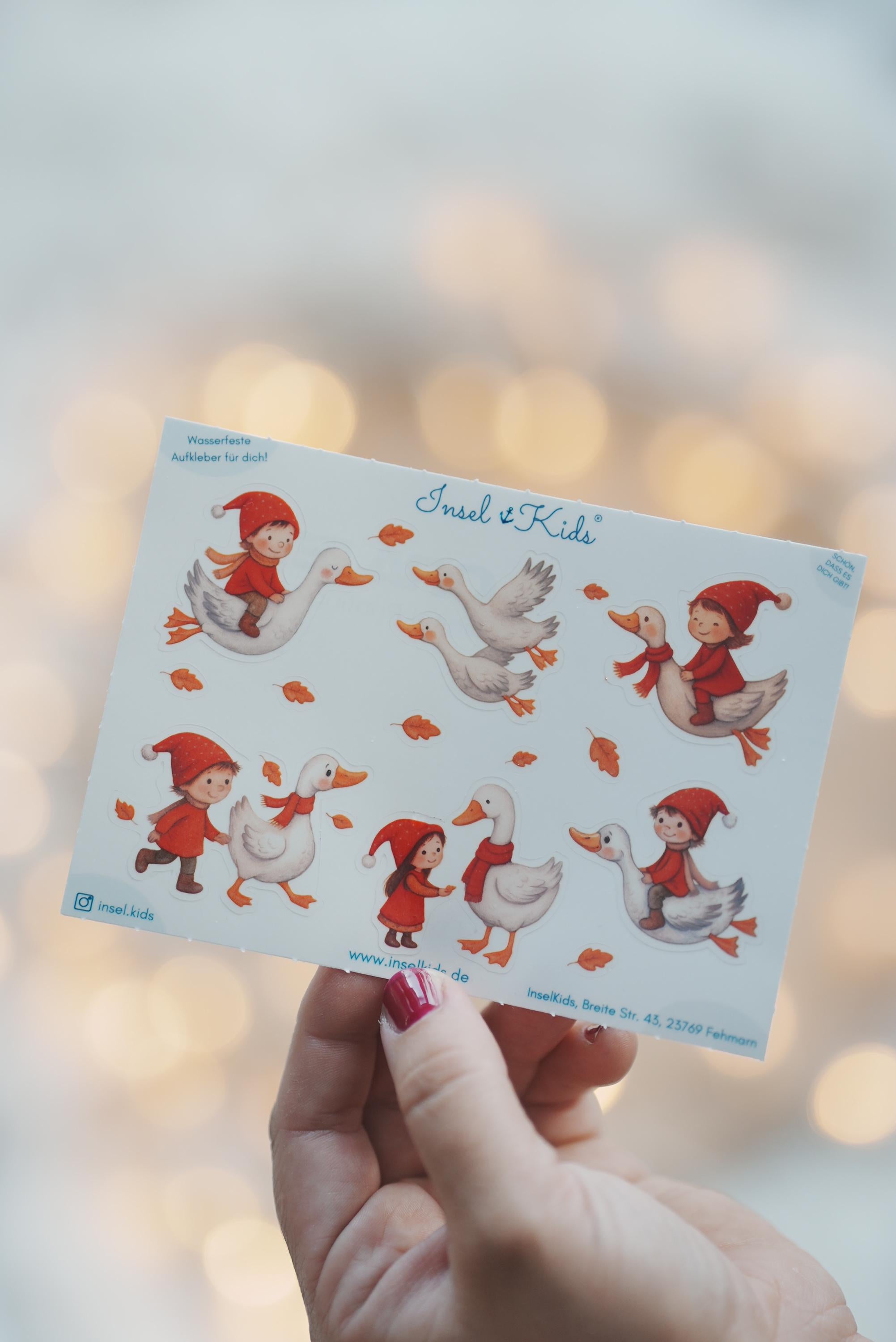 Wichtel und Gänse Sticker – perfekt für DIY, Herbstdeko & Bastelideen. Märchenhafte Waldtiere zum Verzieren von Kerzengläsern – Stickers