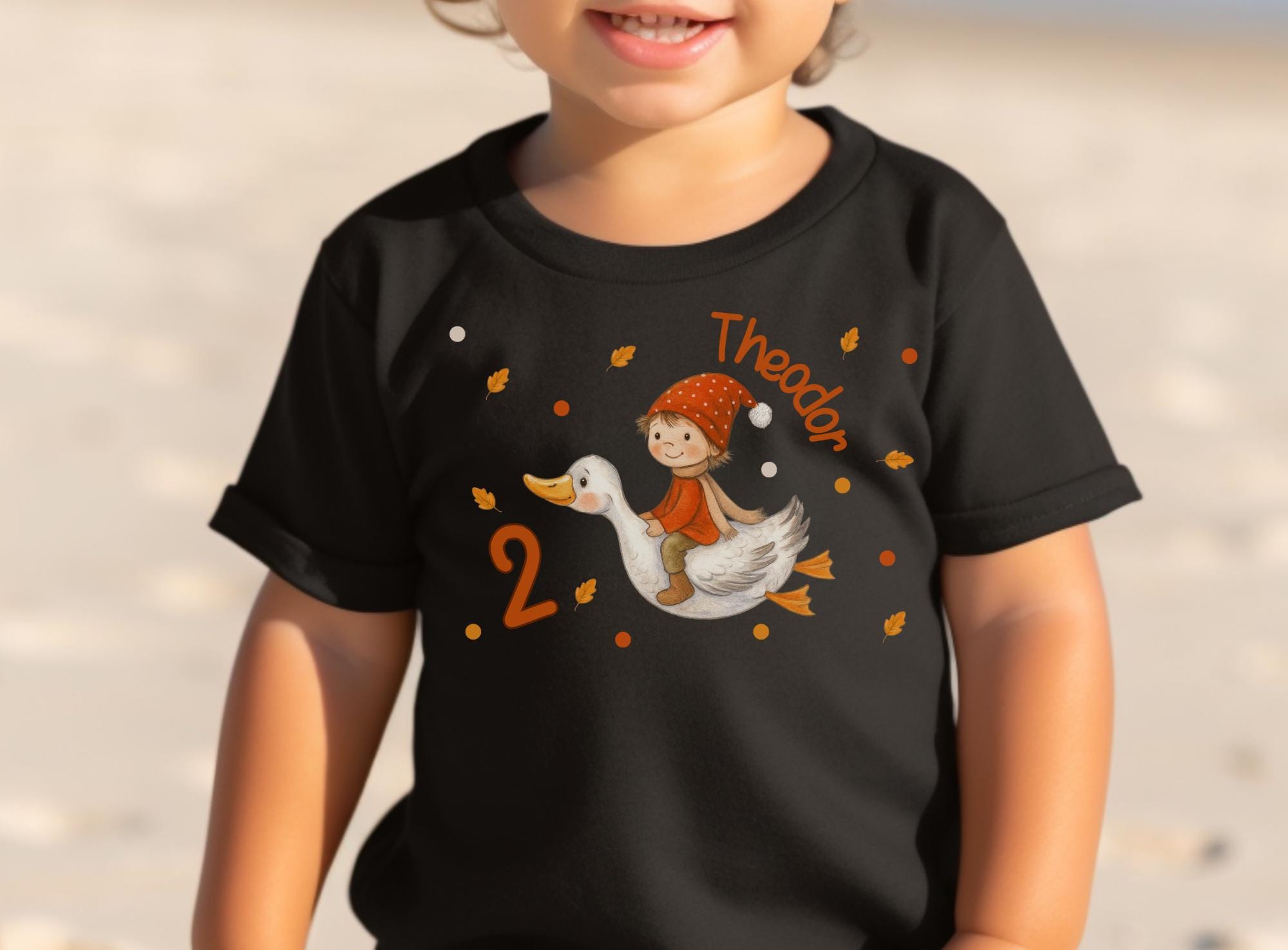 Geburtstagsshirt Wichtelkind auf Gans – personalisiert mit Name & Zahl – Herbst Shirt Kinder 1–6 J. (Kurzarm/Langarm) – T-shirts