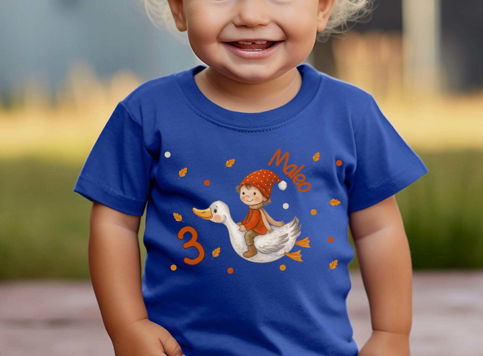 Geburtstagsshirt Wichtelkind auf Gans – personalisiert mit Name & Zahl – Herbst Shirt Kinder 1–6 J. (Kurzarm/Langarm) – T-shirts