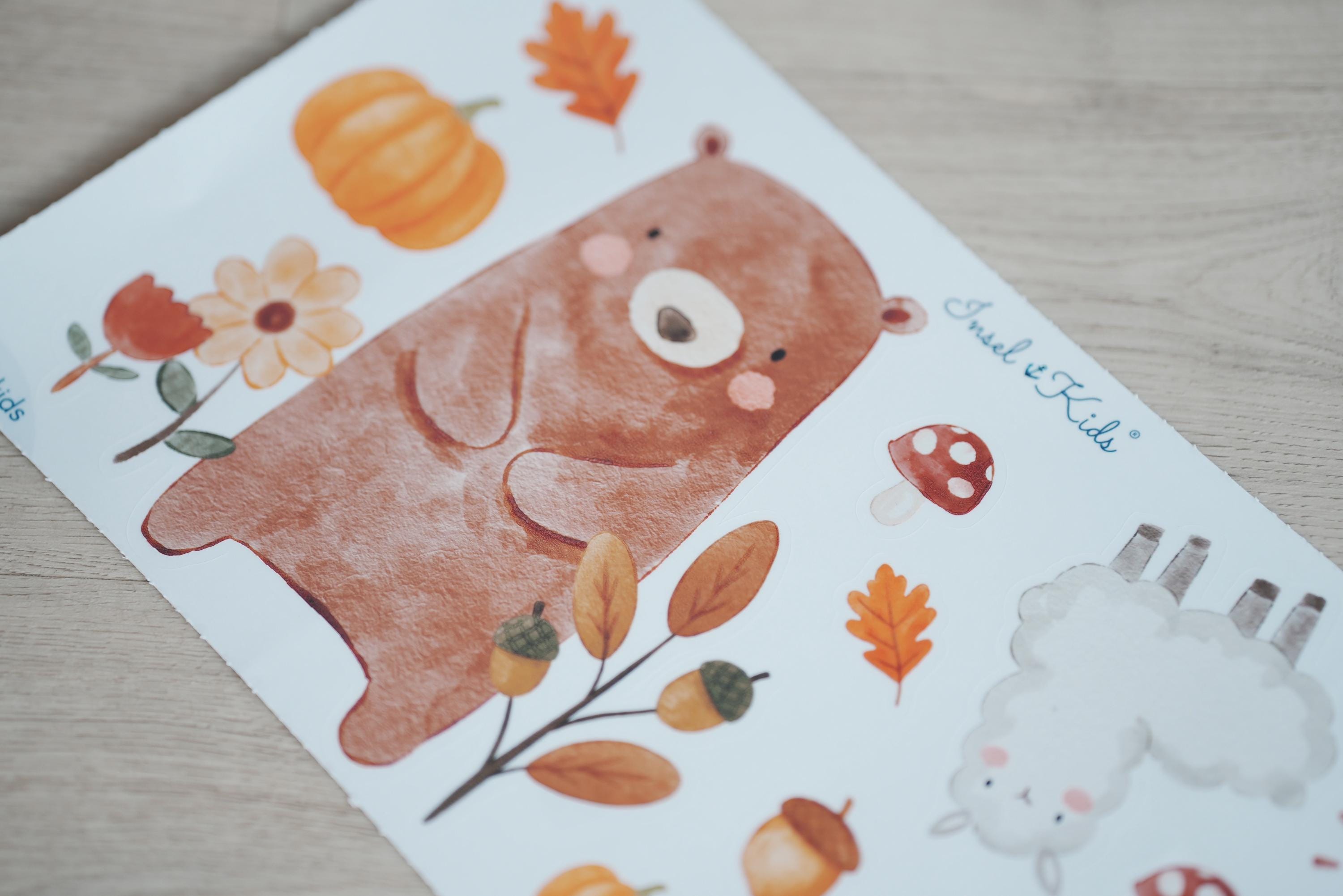 Fensterbilder Herbst – Bär, Regenbogen und Kürbis – statisch haftend & wiederverwendbar, Herbstdeko Fenster –