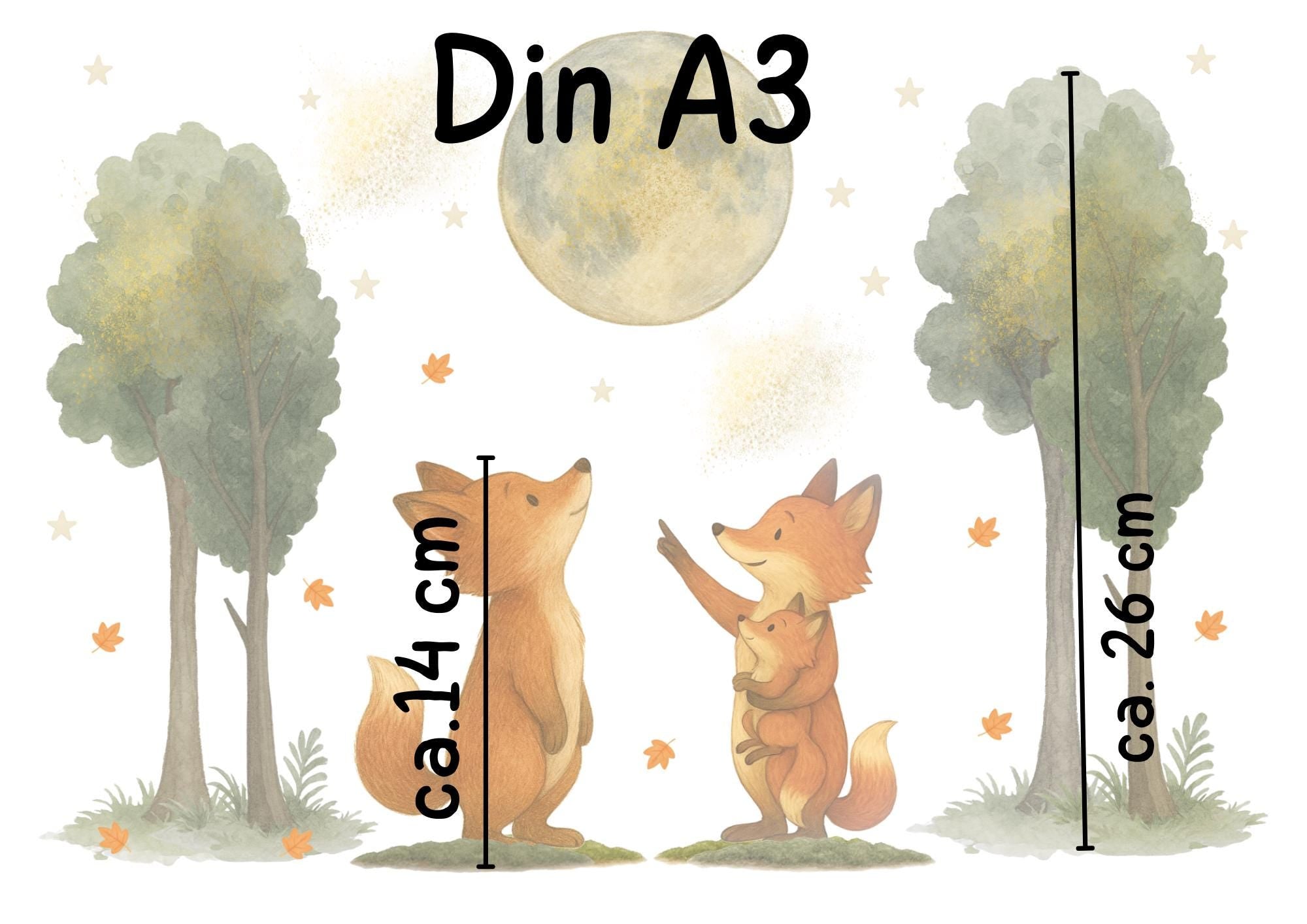 Fensterbilder Waldtiere – Füchse unter Mond & Sternen – statisch haftende Fensterdeko wiederverwendbar –