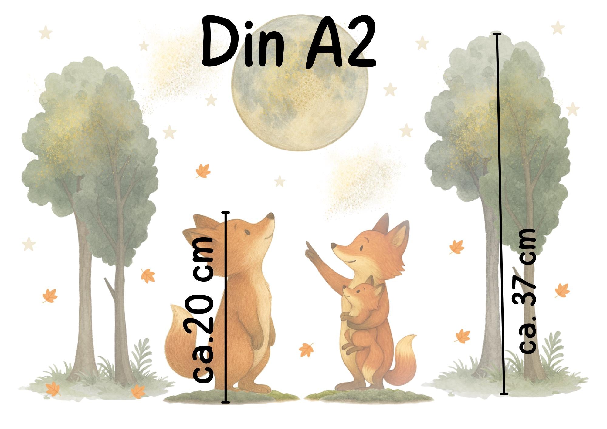 Fensterbilder Waldtiere – Füchse unter Mond & Sternen – statisch haftende Fensterdeko wiederverwendbar –