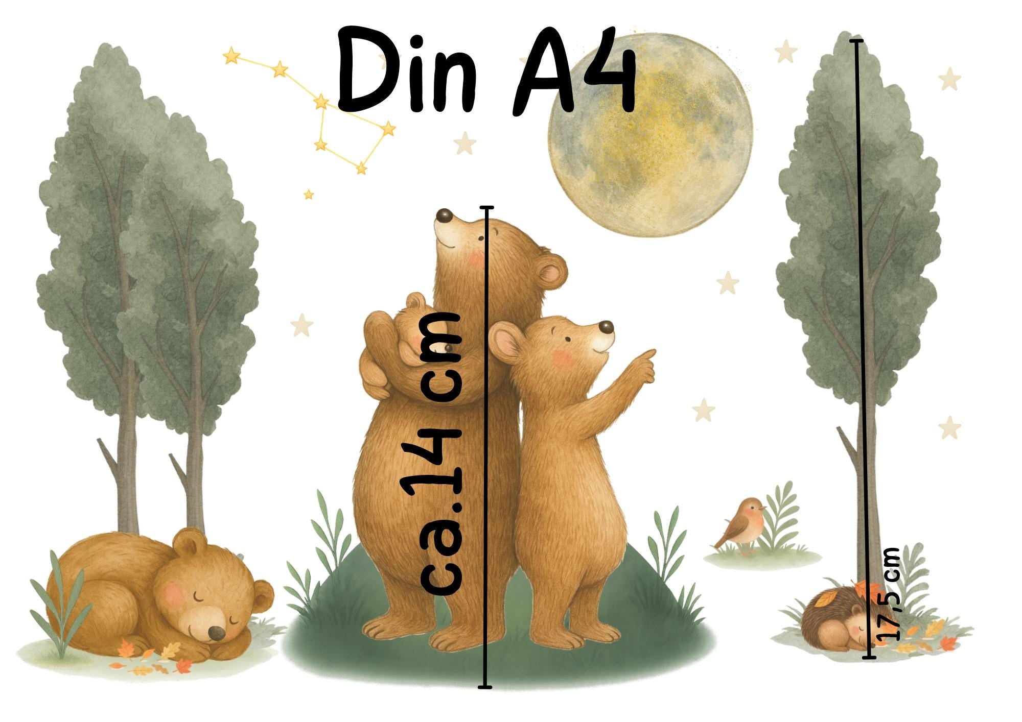 Herbstdeko Fenster – Fensterbild Bärenfamilie mit Mond & Sternen – Fensterdeko Waldtiere für Herbst und Winter –
